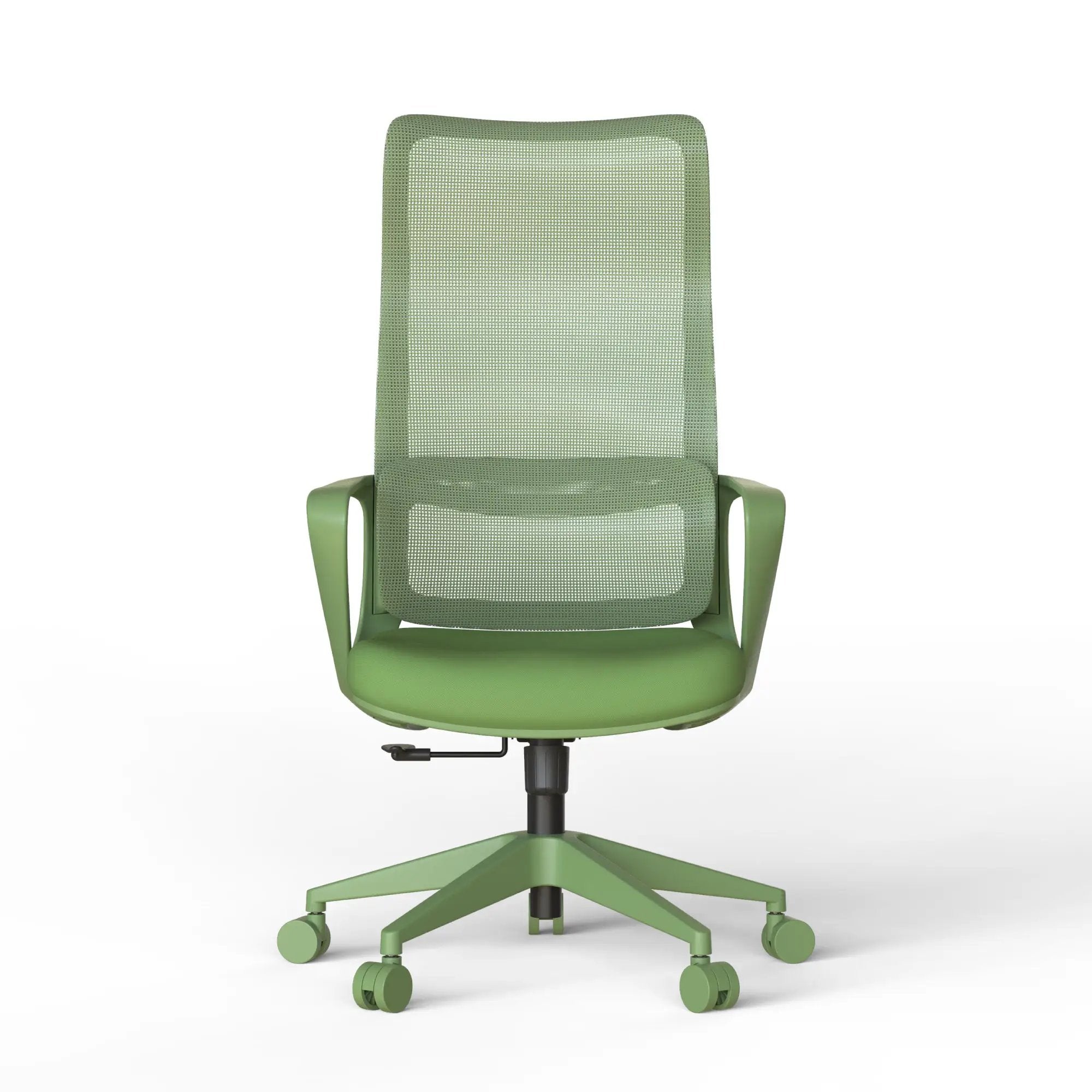 Green GiGA ergonomic mesh office chair with adjustable lumbar support, featuring a modern design and padded armrests.