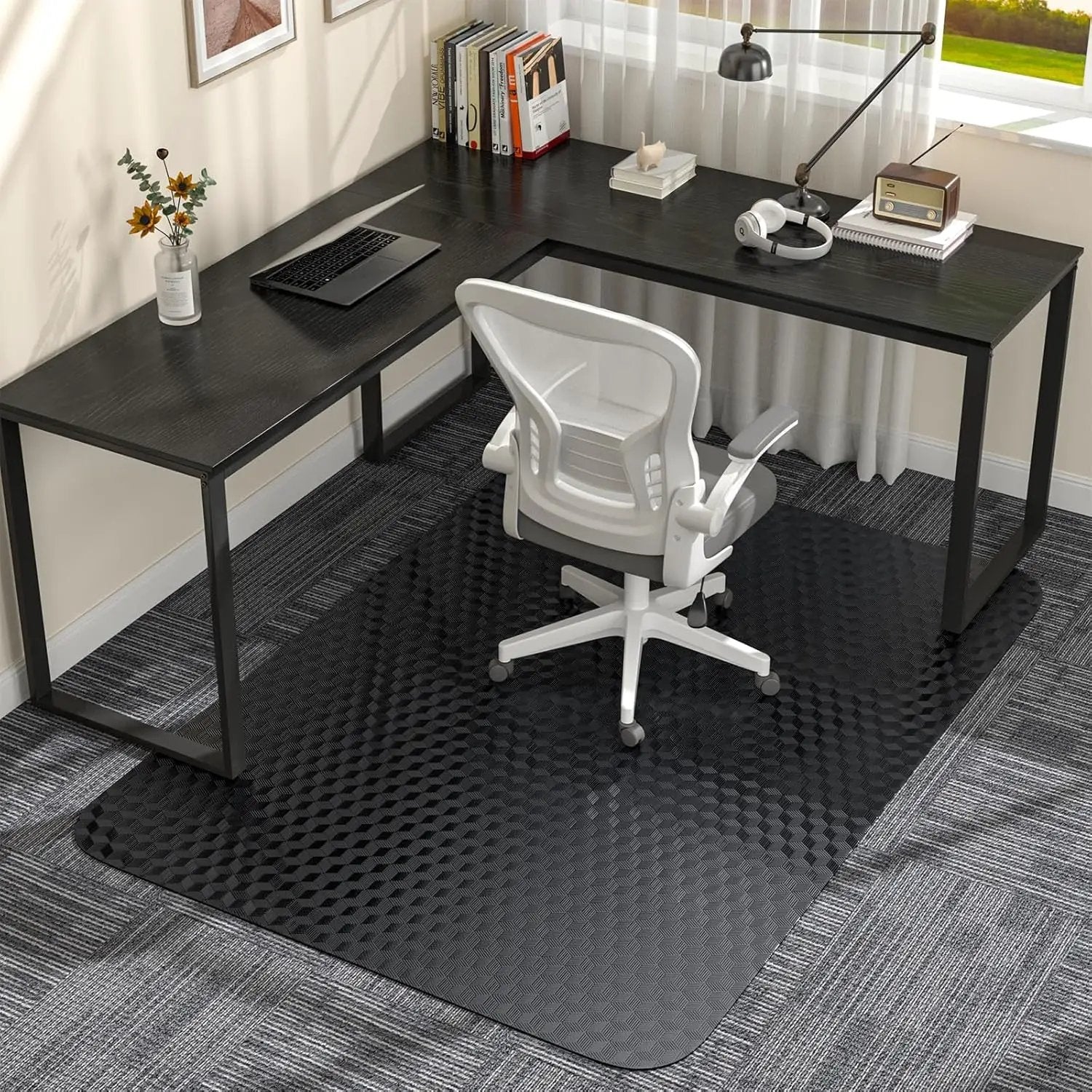 Gleedake heavy-duty clear chair mat with lip for low pile carpet, featuring smooth glide edges for easy movement.