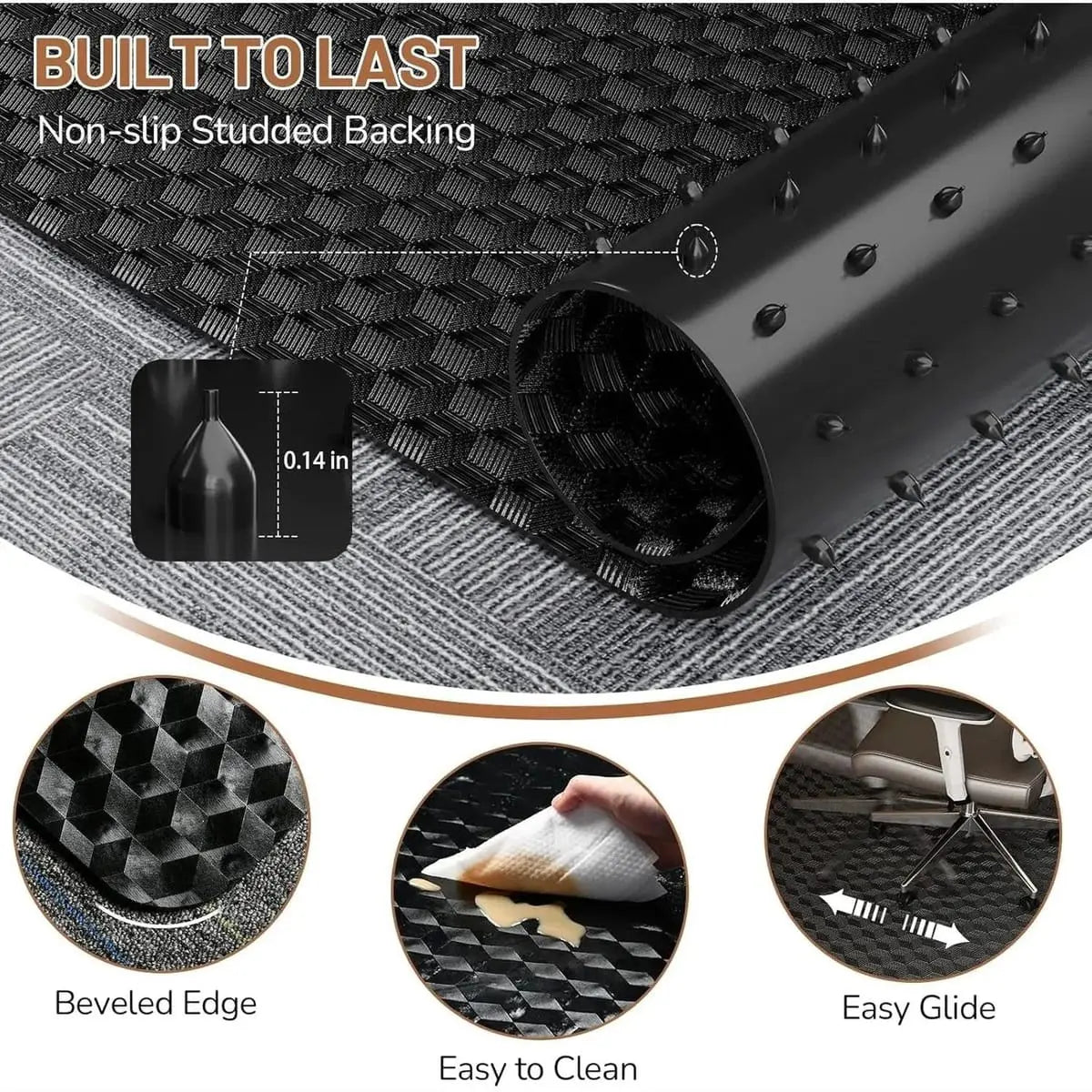Gleelake heavy-duty clear chair mat with lip, designed for low pile carpet, featuring smooth glide for easy movement.
