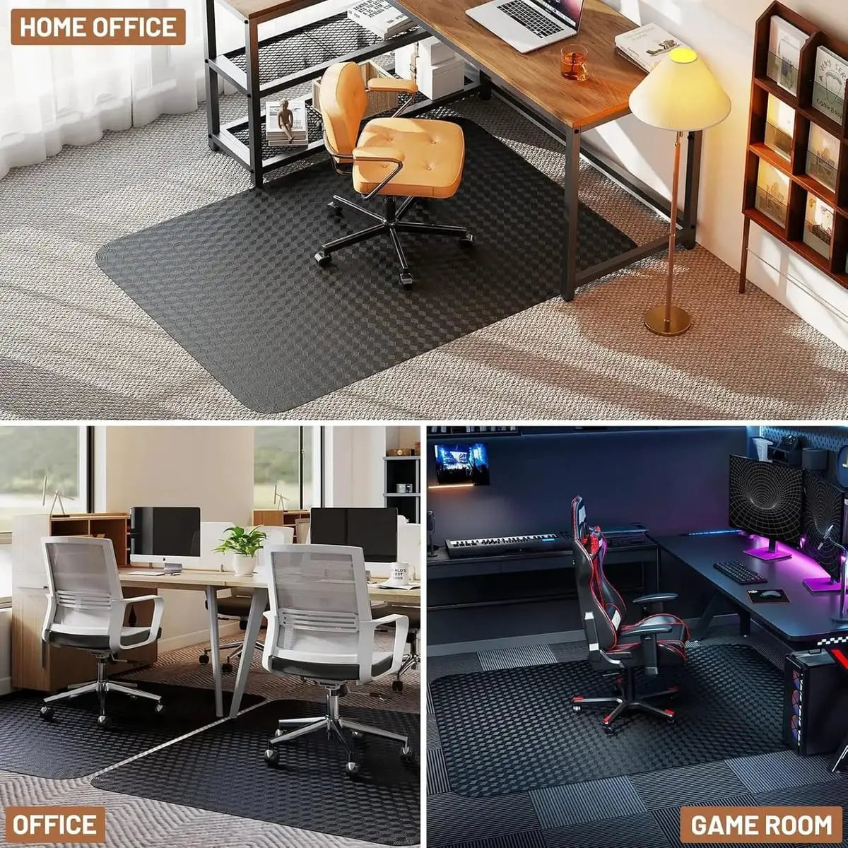 Gleedake heavy-duty clear chair mat for low pile carpet with lip and smooth glide edge, designed to protect flooring and ease movement.