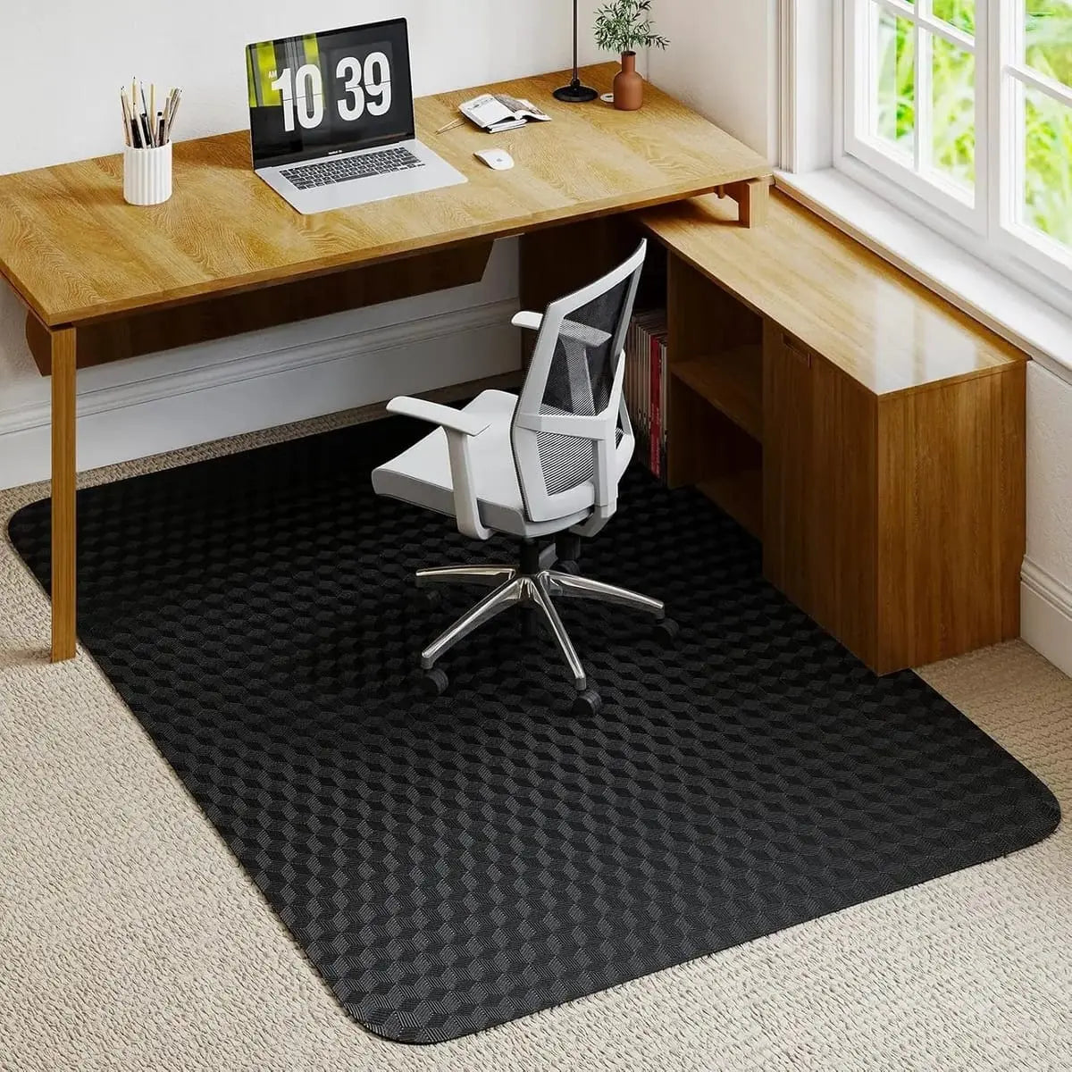 Gleelake heavy-duty clear chair mat with lip, designed for low pile carpets, featuring smooth glide for easy movement.