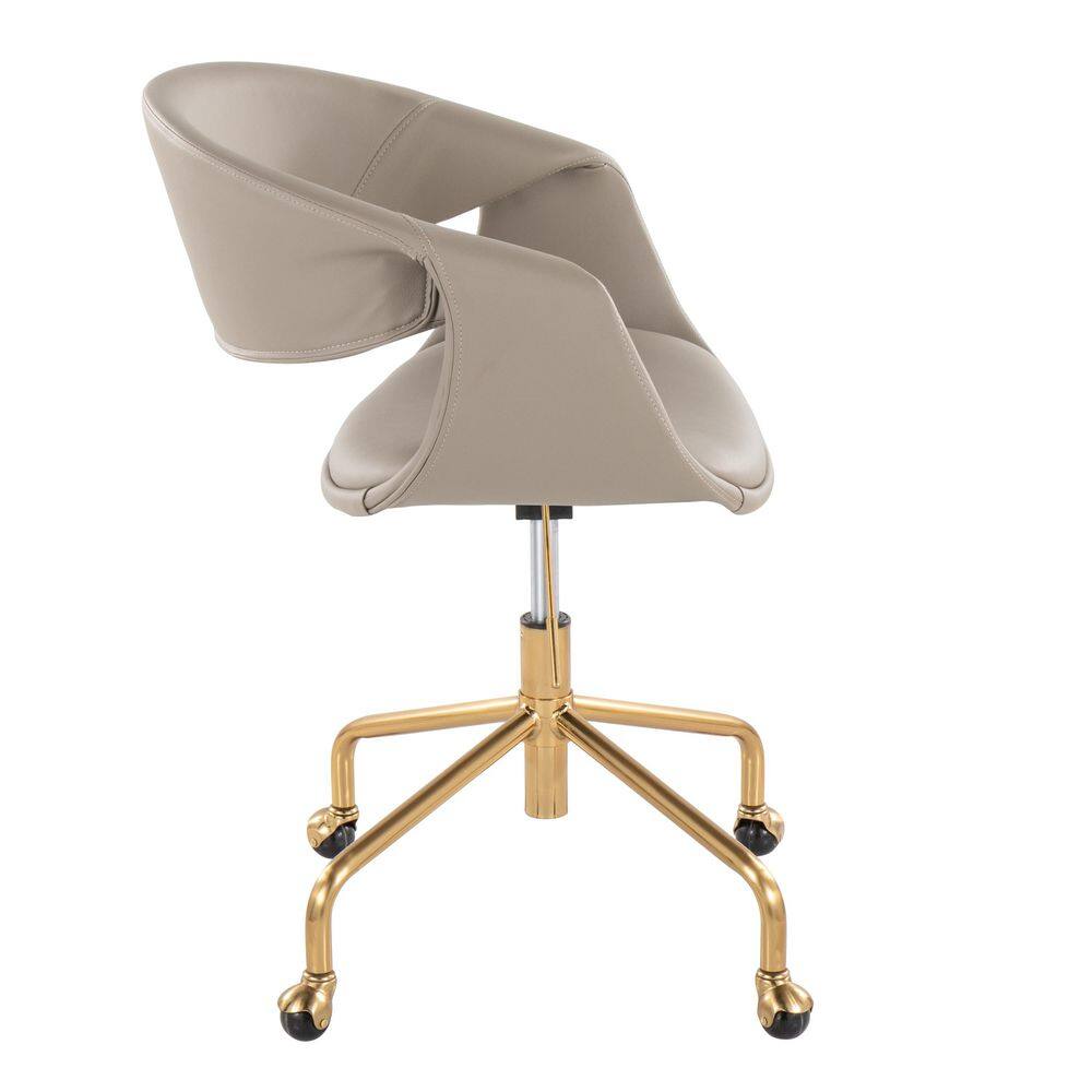 Light Grey Faux Leather Task Chair with Gold Swivel Base