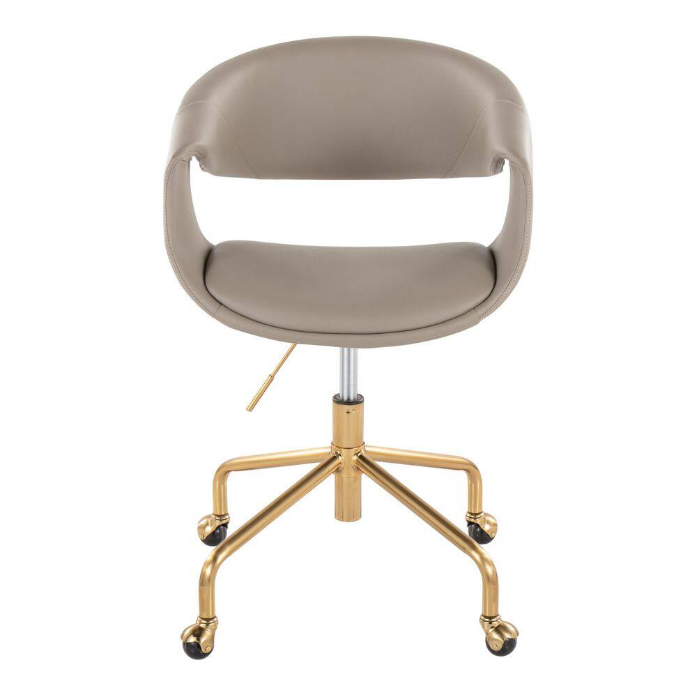 Light Grey Faux Leather Task Chair with Gold Swivel Base