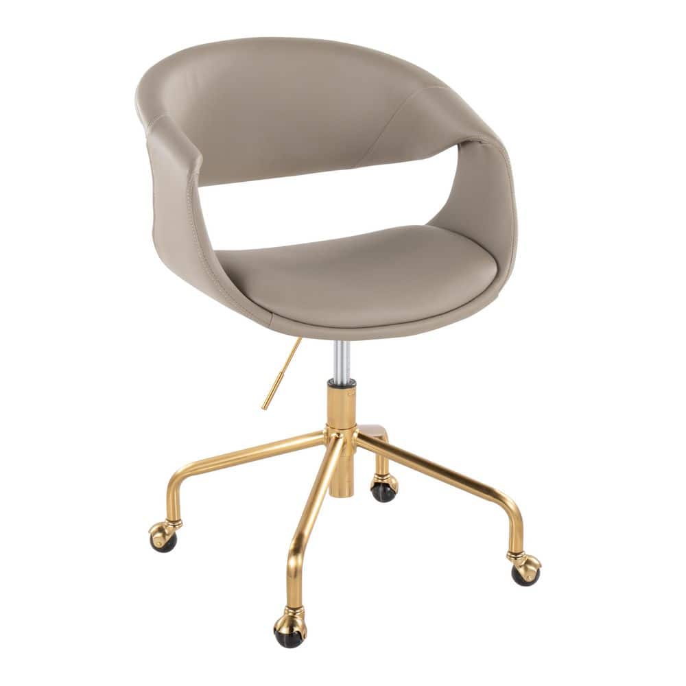 Light Grey Faux Leather Task Chair with Gold Swivel Base