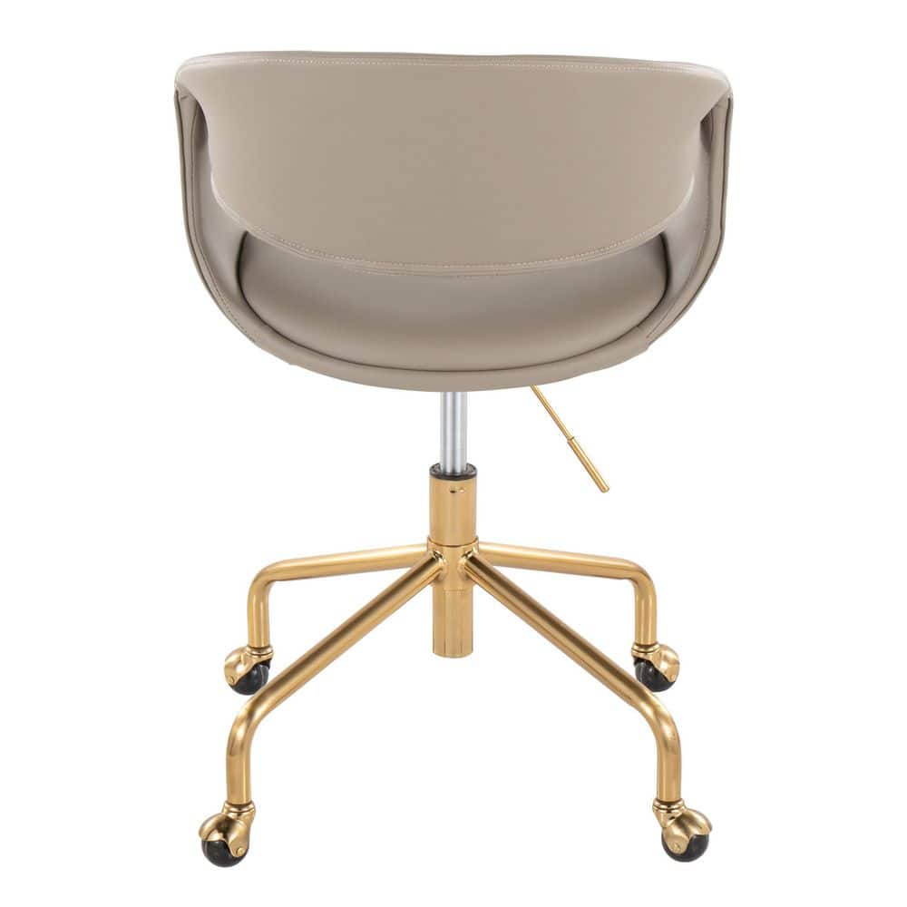 Light Grey Faux Leather Task Chair with Gold Swivel Base