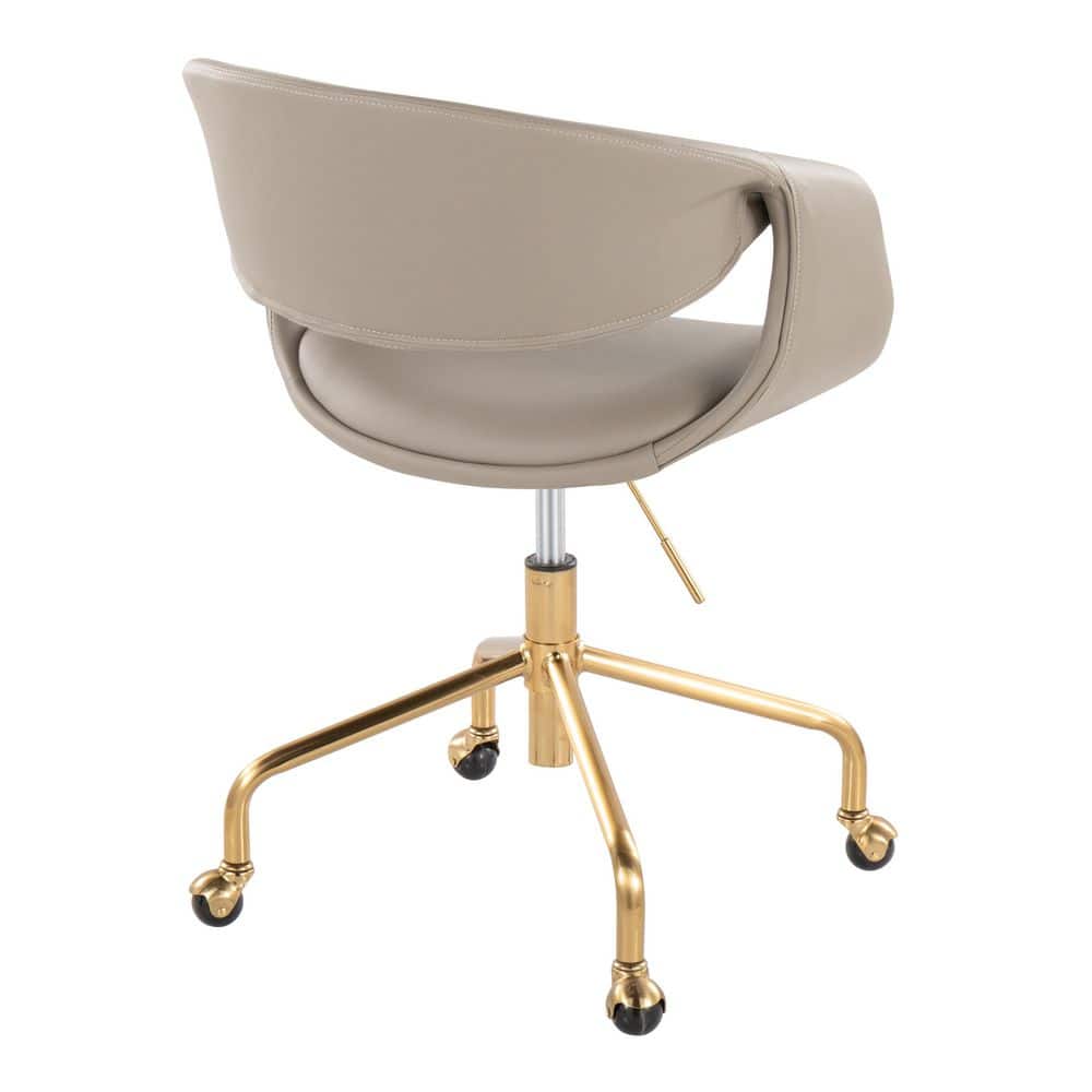 Light Grey Faux Leather Task Chair with Gold Swivel Base