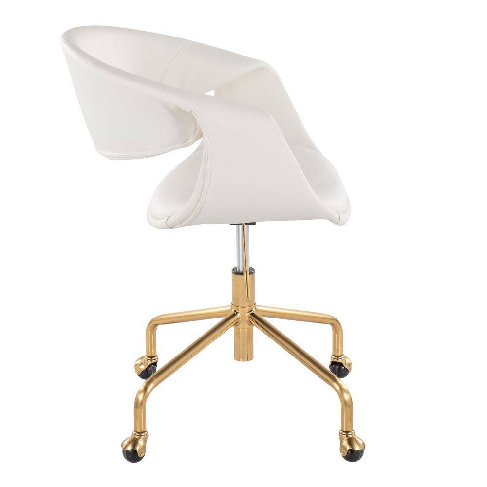 White Faux Leather Task Chair with Gold Swivel Base