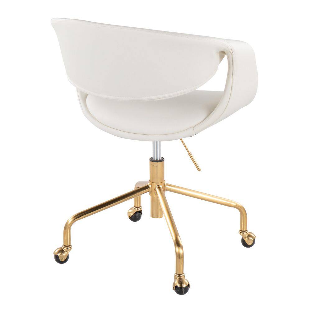 White Faux Leather Task Chair with Gold Swivel Base