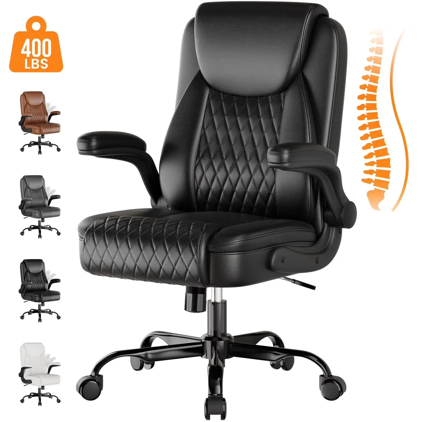 Black GTRACING big and tall office chair with wide seat, ergonomic design, flip-up arms, suitable for 400 lbs capacity.
