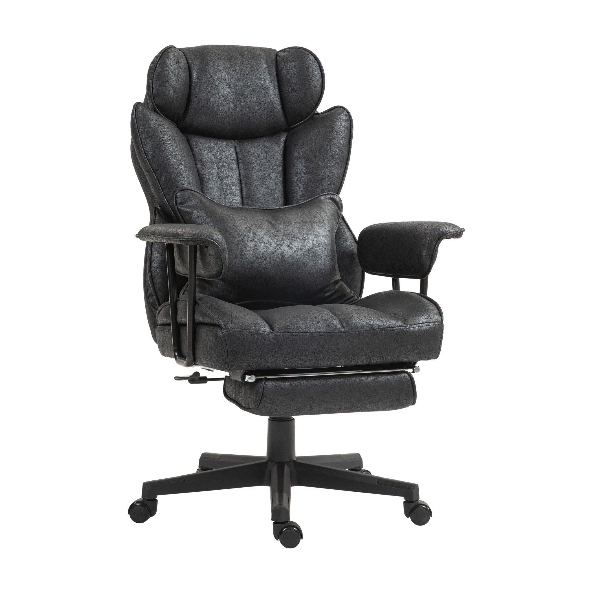 HOMCOM big and tall black reclining office chair with retractable footrest and lumbar pillow