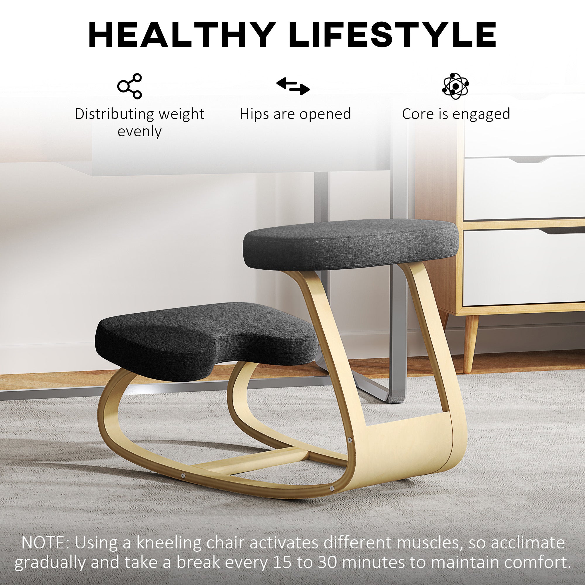 Kneeling chair in use - side view