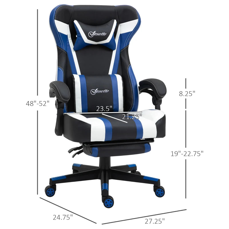 Vinsetto High Back Ergonomic Gaming Chair with Footrest, Blue - Platinum-Level Office Chairs