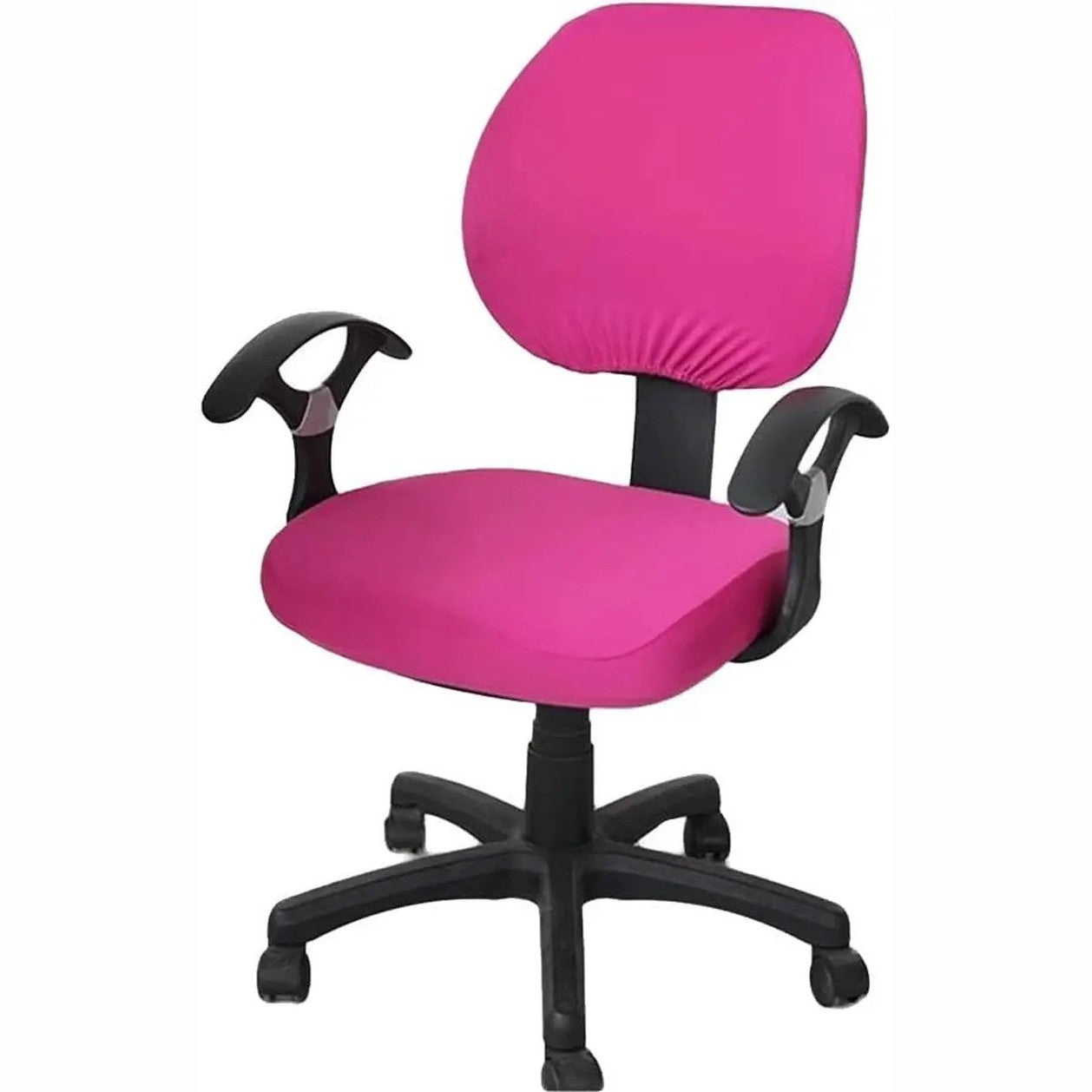Fuchsia Jinzio universal office chair cover made of stretchable polyester, protecting and refreshing the chair's appearance.
