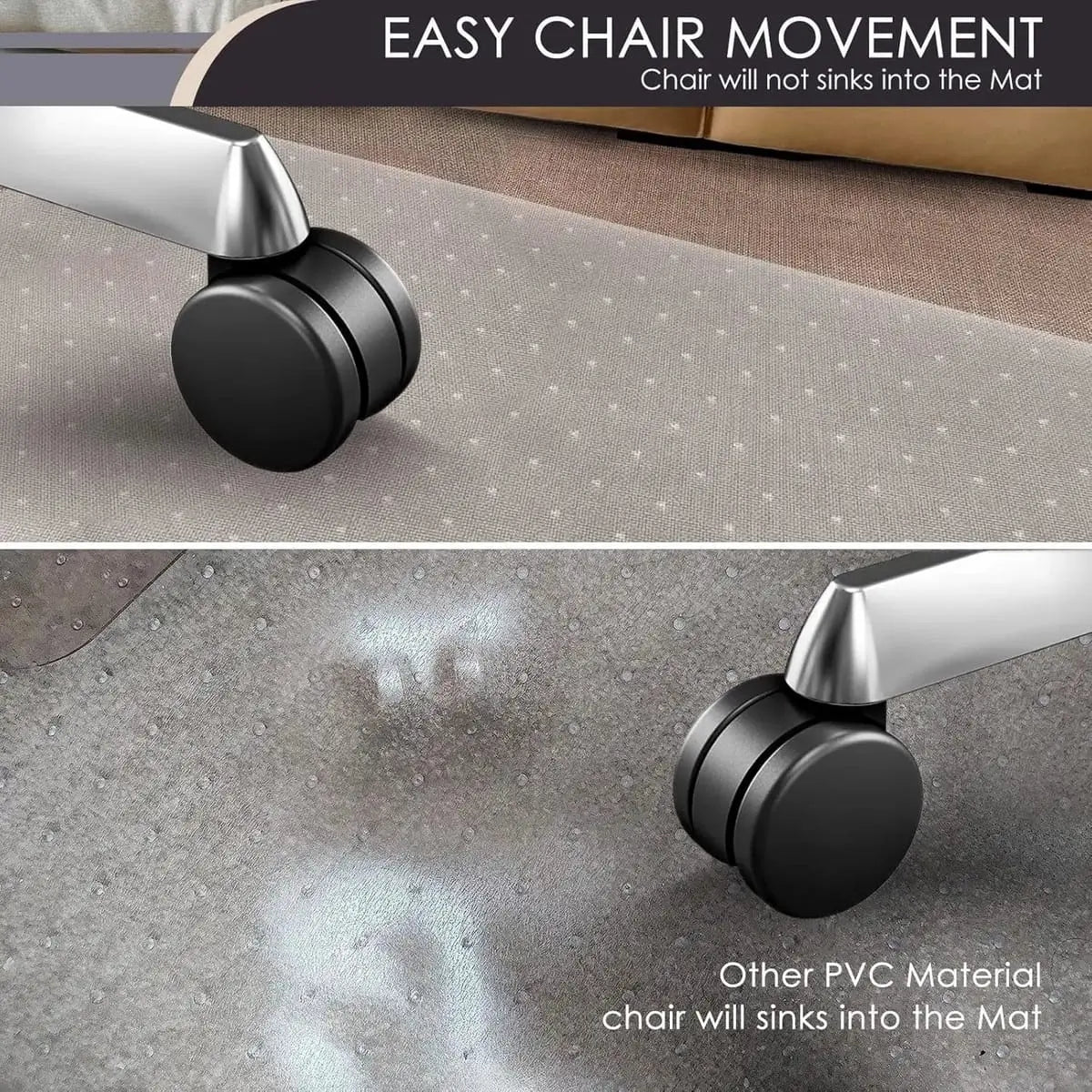 Kuyal office chair mat for carpeted floors with studded underside and non-slip design, providing stability and protection.