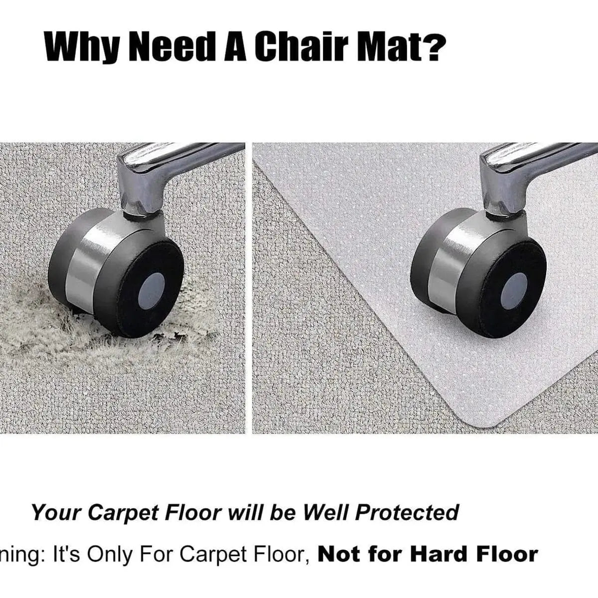 Transparent Kuyal desk chair mat for carpet, 36x48 inches, with studded grip to prevent slipping and protect carpet floors.
