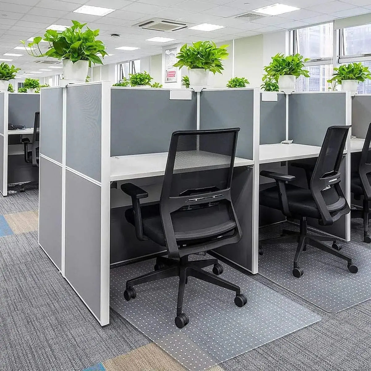Kuyal transparent desk chair mat for carpet, 36x48 inches with studded grip to prevent slipping.