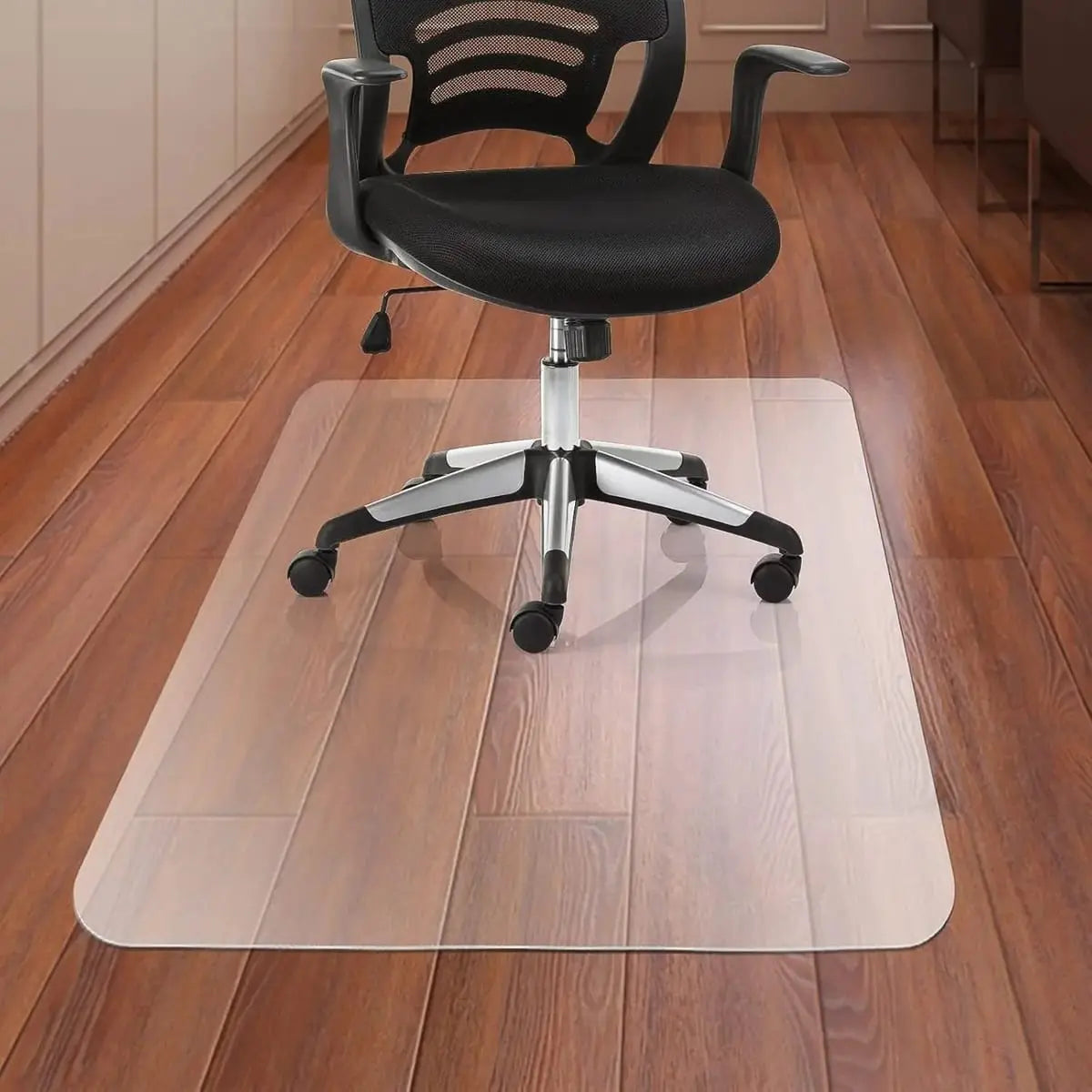 Kuyal transparent desk chair mat for carpet, 36x48 inches with studded grip to prevent slipping.