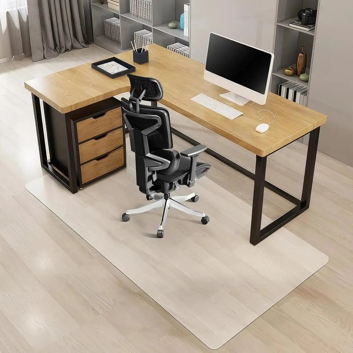Kuyal transparent desk chair mat for carpet, 36x48 inches, with studded grip for stability and easy rolling.
