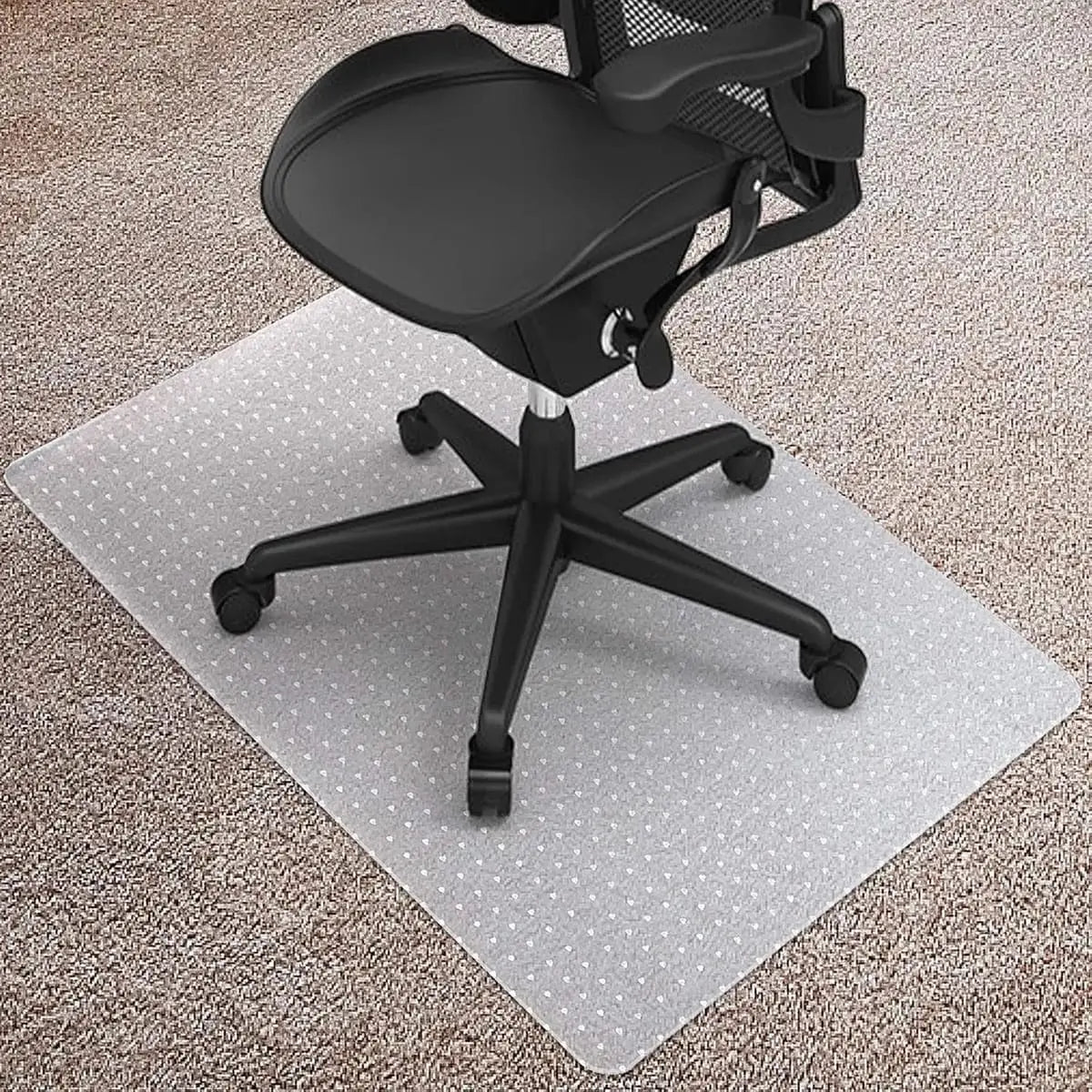 Kuyal transparent desk chair mat for carpet, 36x48 inches, with studded grip for stability and smooth rolling.