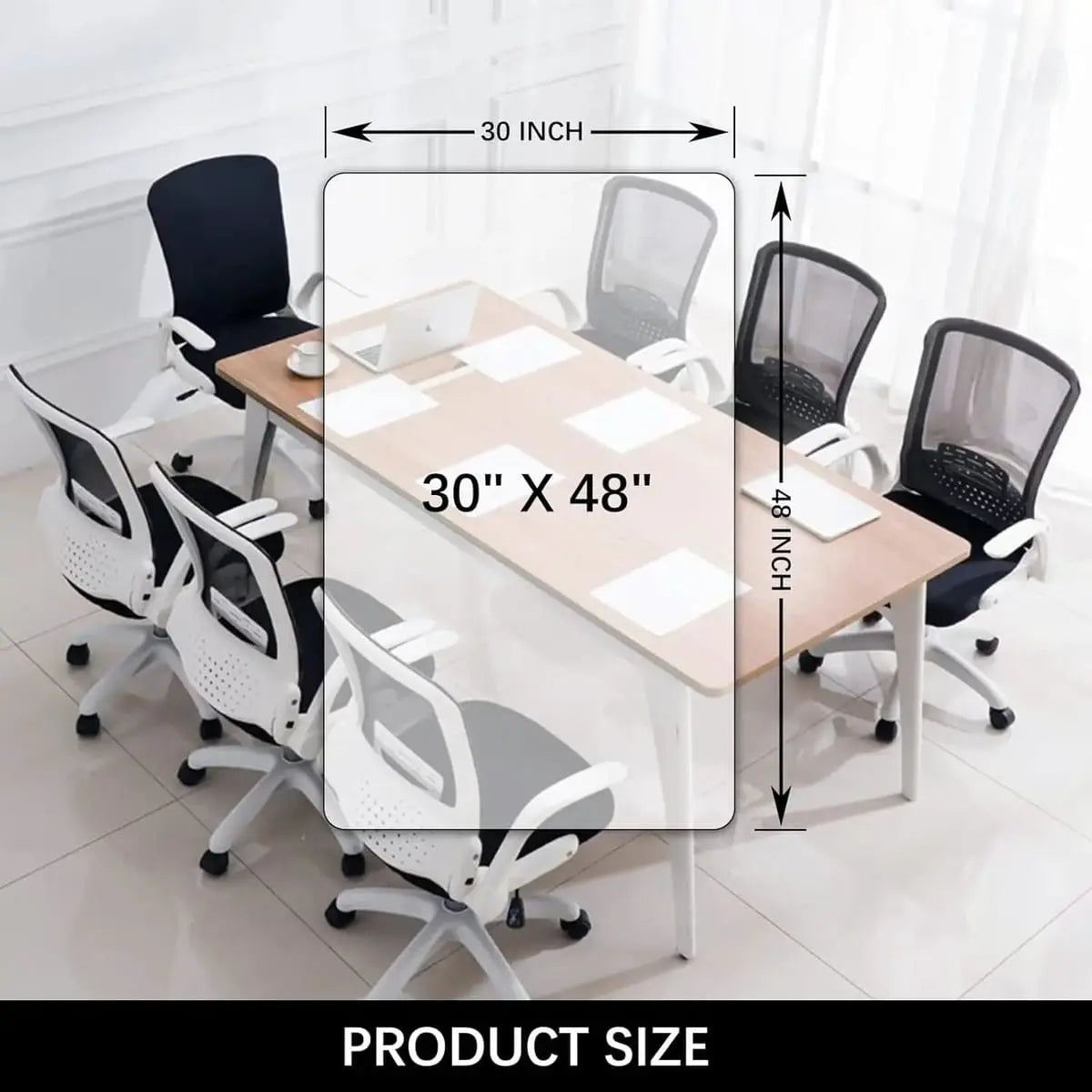 Clear Kuyal chair mat for hardwood floors, 30x48 inches, non-slip protection, rectangle shape, ideal for office chairs.