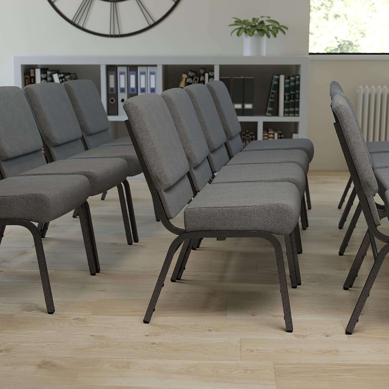 Flash Furniture HERCULES Series 21''W Stacking Church Chair in Gray Fabric - Silver Vein Frame by Limited lifetime frame - 2 yr parts.