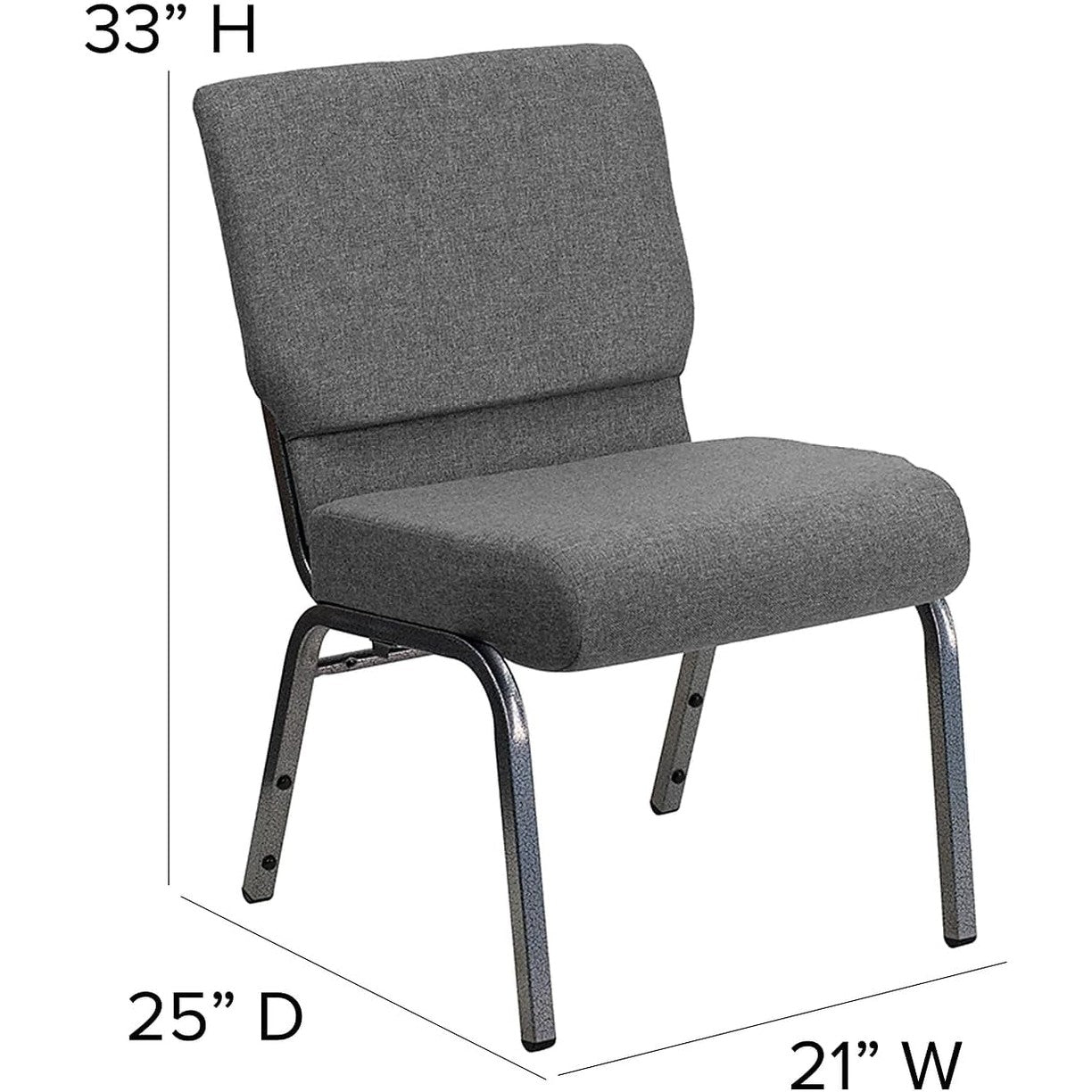 Gray fabric Hercules Series 21-inch stacking church chair with silver vein frame, designed for all-day comfort and durable use.