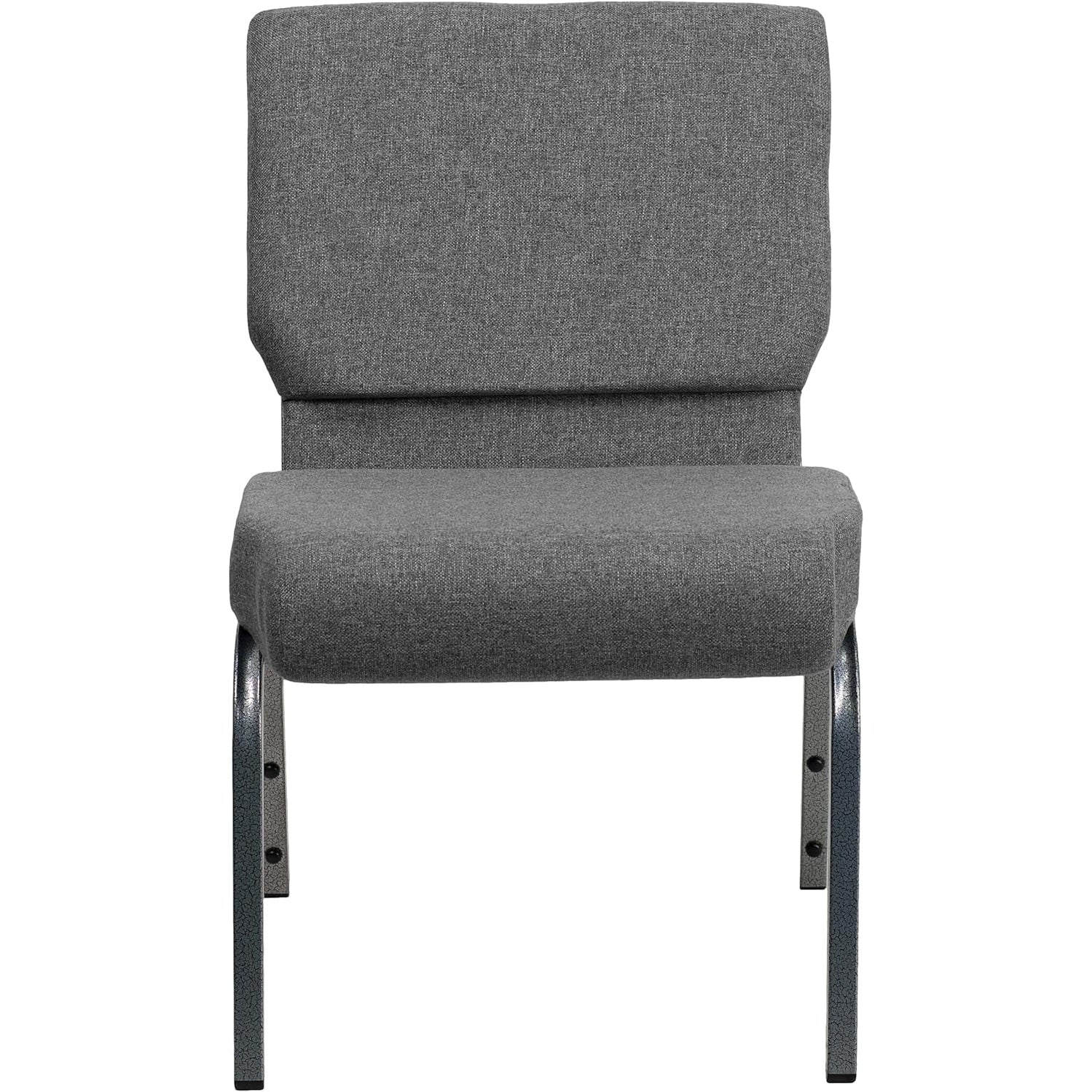 Gray fabric Hercules Series 21-inch stacking church chair with silver vein frame, ideal for all-day seating.