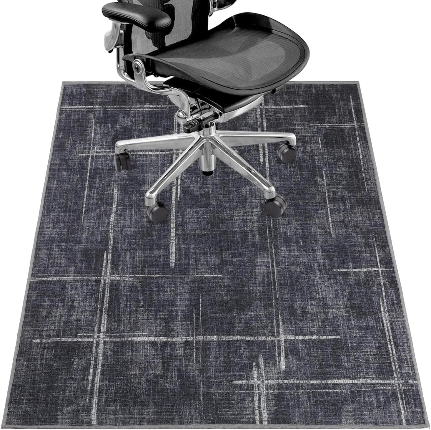 Lreedy black and blue heavy-duty office chair mat, non-slip design for hardwood and tile floors, 36 x 48 inches.