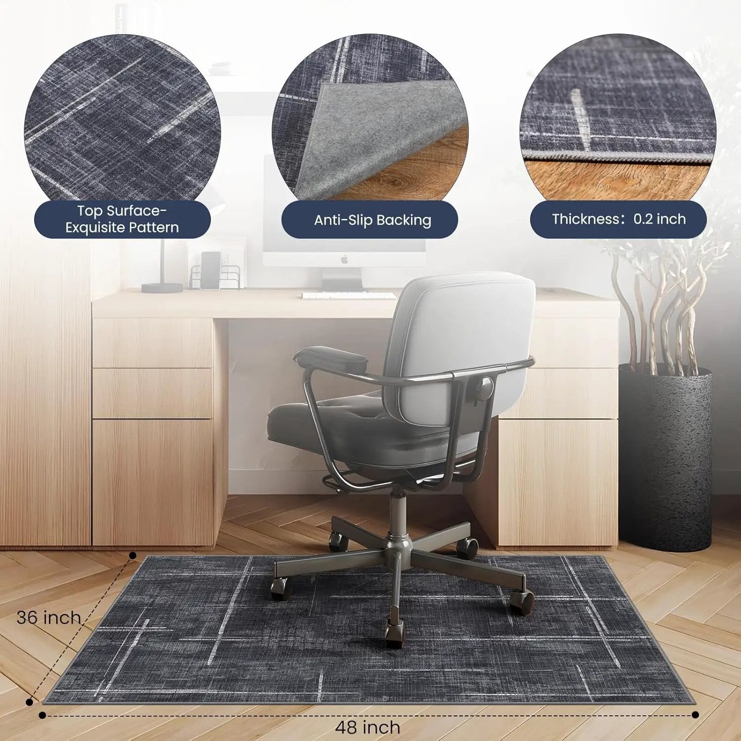 Lreedy heavy-duty black and blue office chair mat with non-slip surface, 36x48 inches, suitable for hardwood and tile floors.