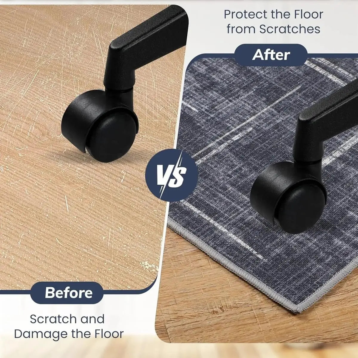 Lreedy black and blue heavy-duty office chair mat with non-slip surface for hardwood and tile floors, 36 x 48 inches.