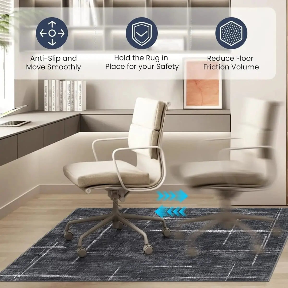 Lreedy black and blue heavy-duty office chair mat with non-slip backing, suitable for hardwood and tile floors, 36 x 48 inches