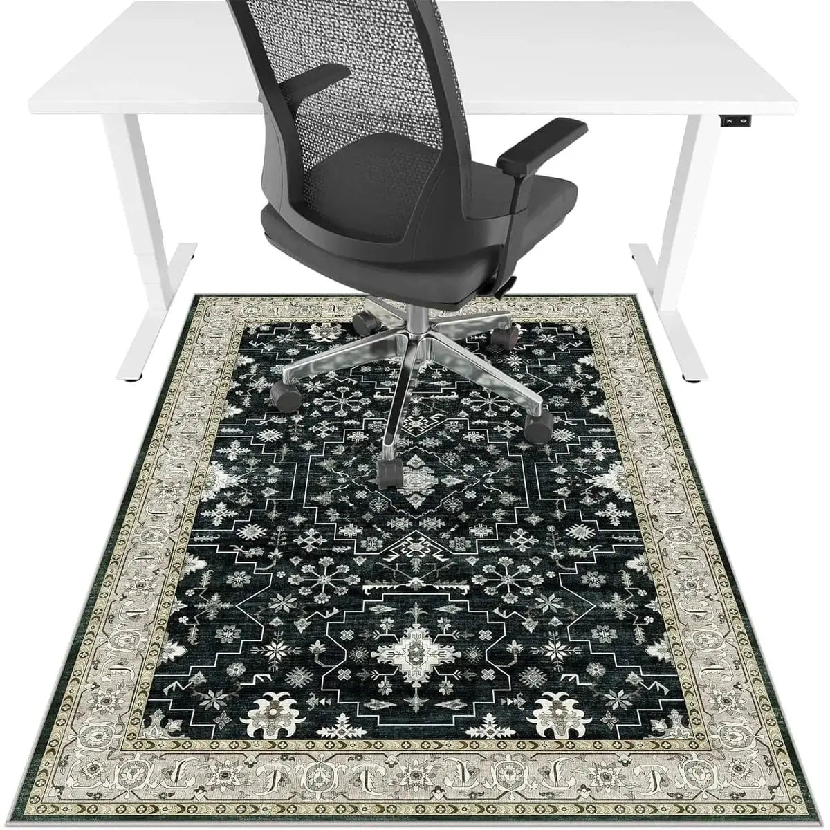 Lreedy black and blue heavy-duty office chair mat, non-slip surface for hardwood and tile floors, 36 x 48 inches