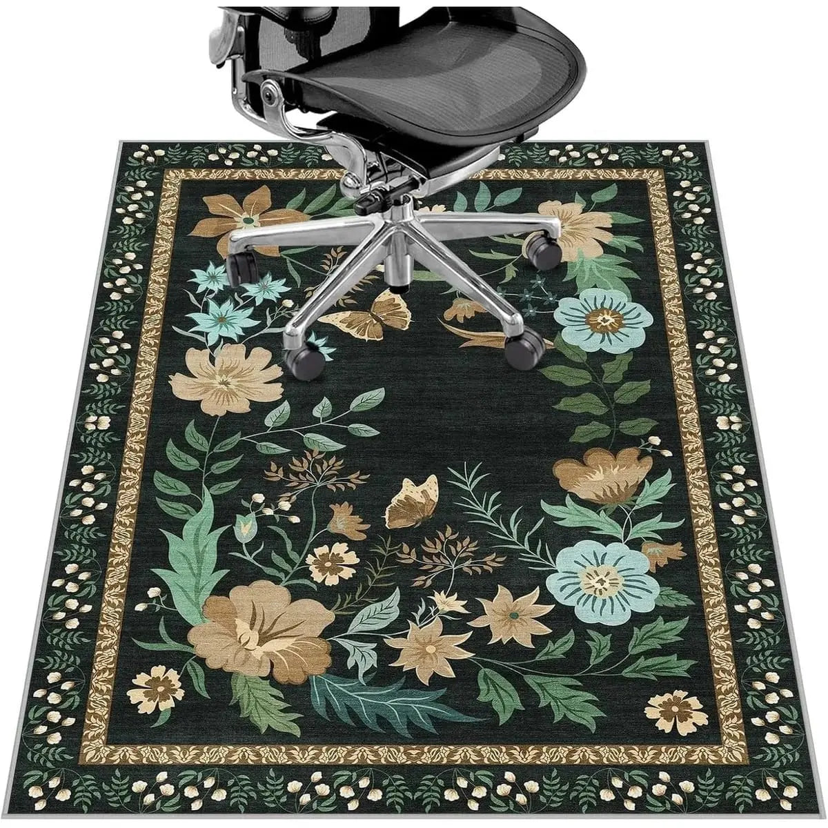 Lreedy black and blue heavy-duty office chair mat with non-slip surface for hardwood and tile floors, 36x48 inches