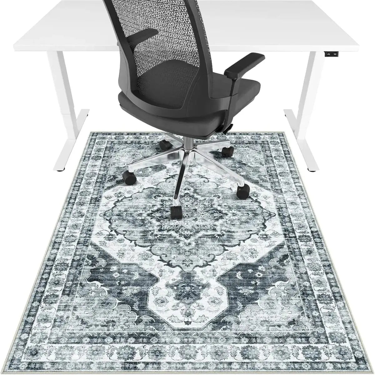 Lreedy black and blue heavy-duty office chair mat, non-slip surface for hardwood and tile floors, measures 36x48 inches.