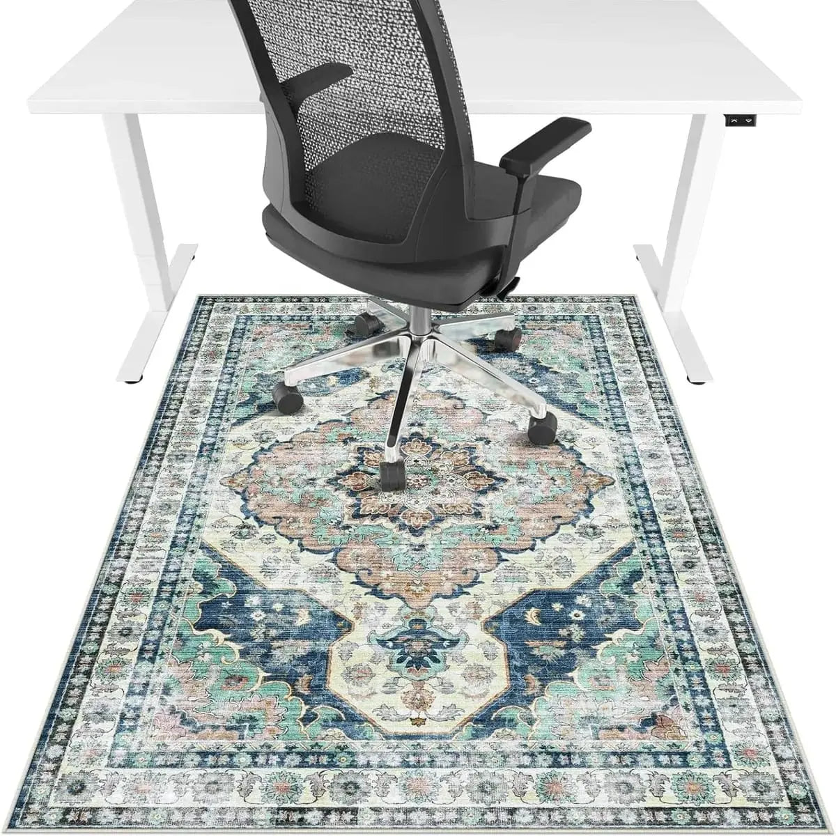 Lreedy black and blue heavy-duty office chair mat with non-slip surface for hardwood and tile floors, 36x48 inches.