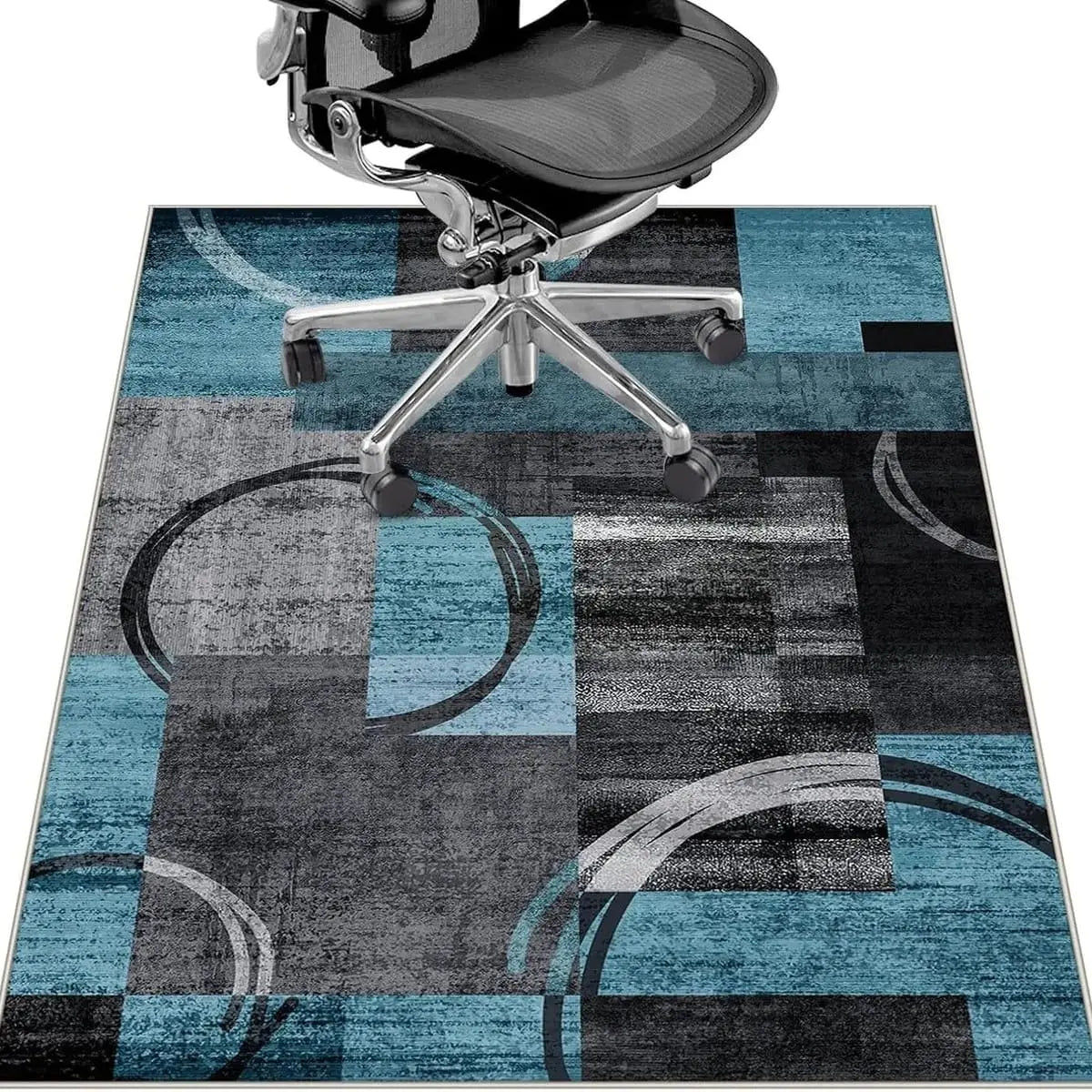 Lreedy black and blue heavy-duty office chair mat, non-slip design for hardwood and tile floors, 36x48 inches.