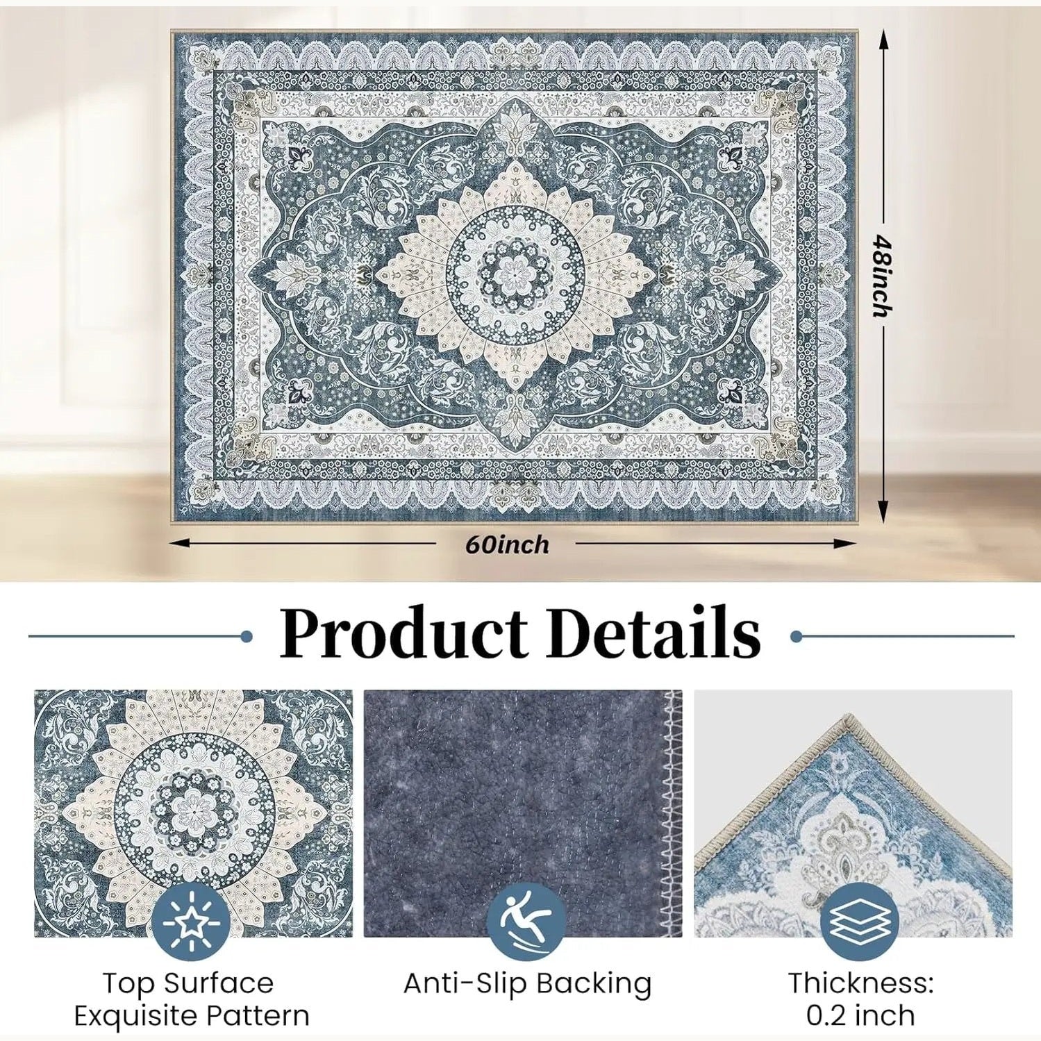 Blue Lreedy office chair mat 48x60 inches, heavy-duty, anti-slip design for hardwood and tile floors