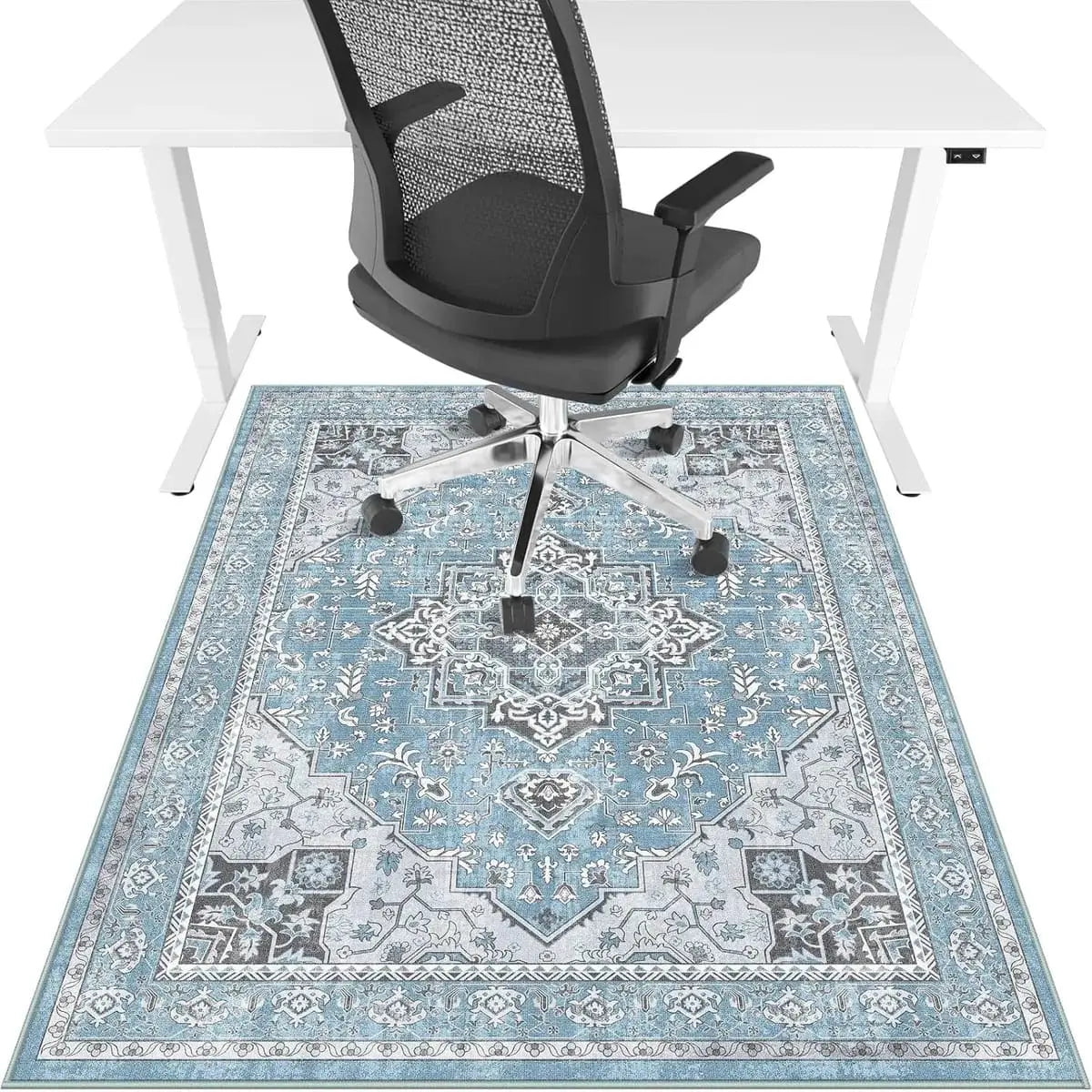 Lreedy office chair mat 48x60 inches, heavy-duty anti-slip mat for hardwood and tile floors, blue with square frame design.