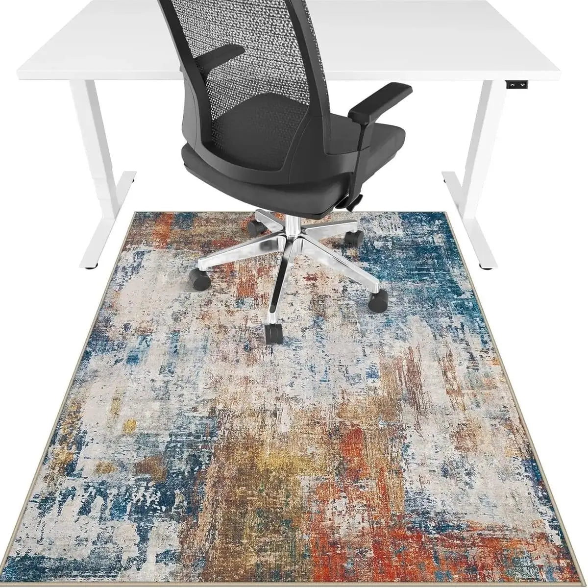 Blue 48x60 Lreedy office chair mat with square frame, heavy-duty, anti-slip design for hardwood and tile floors.