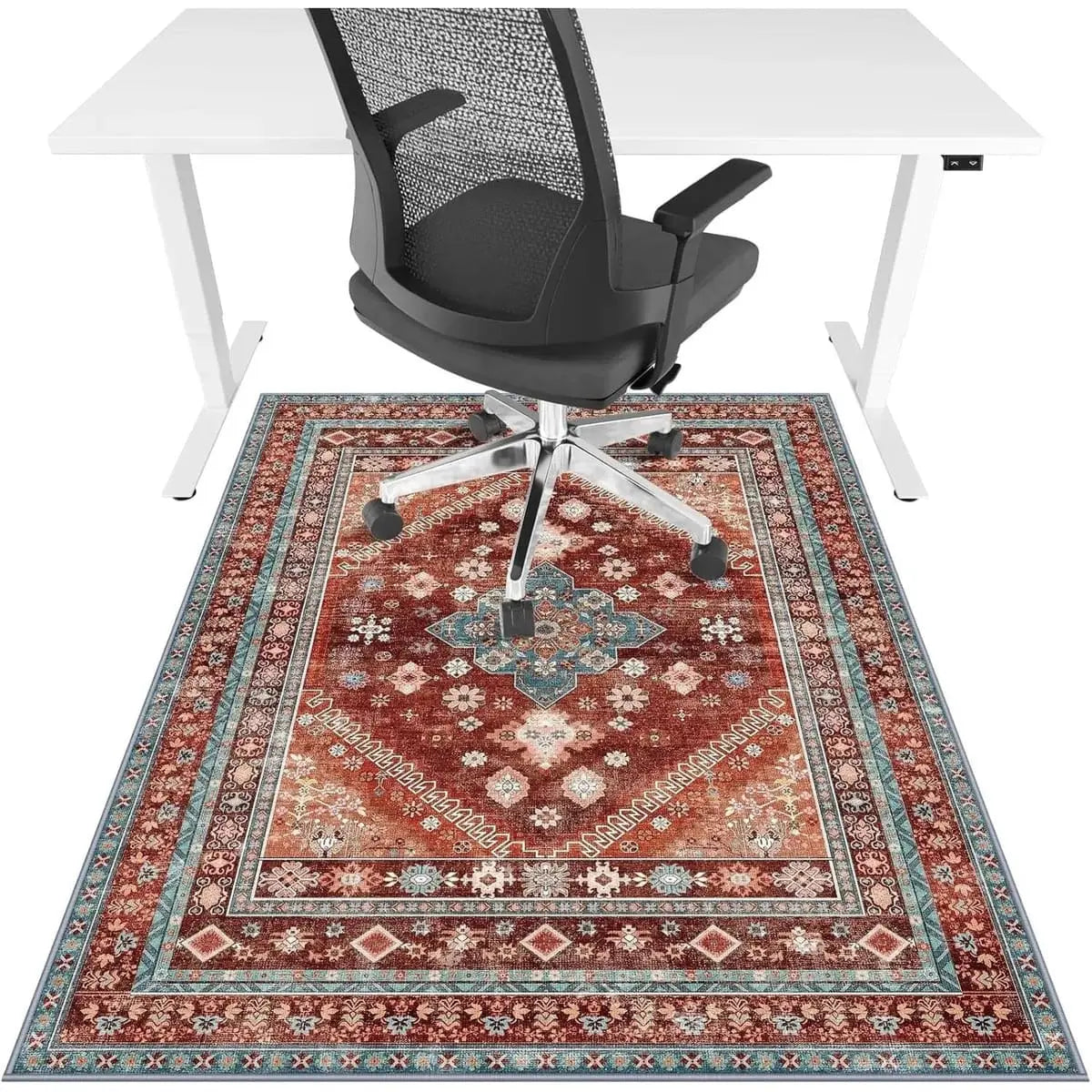 Lreedy office chair mat 48x60 inches, heavy-duty, anti-slip, blue, for hardwood and tile floors, with a square frame design.