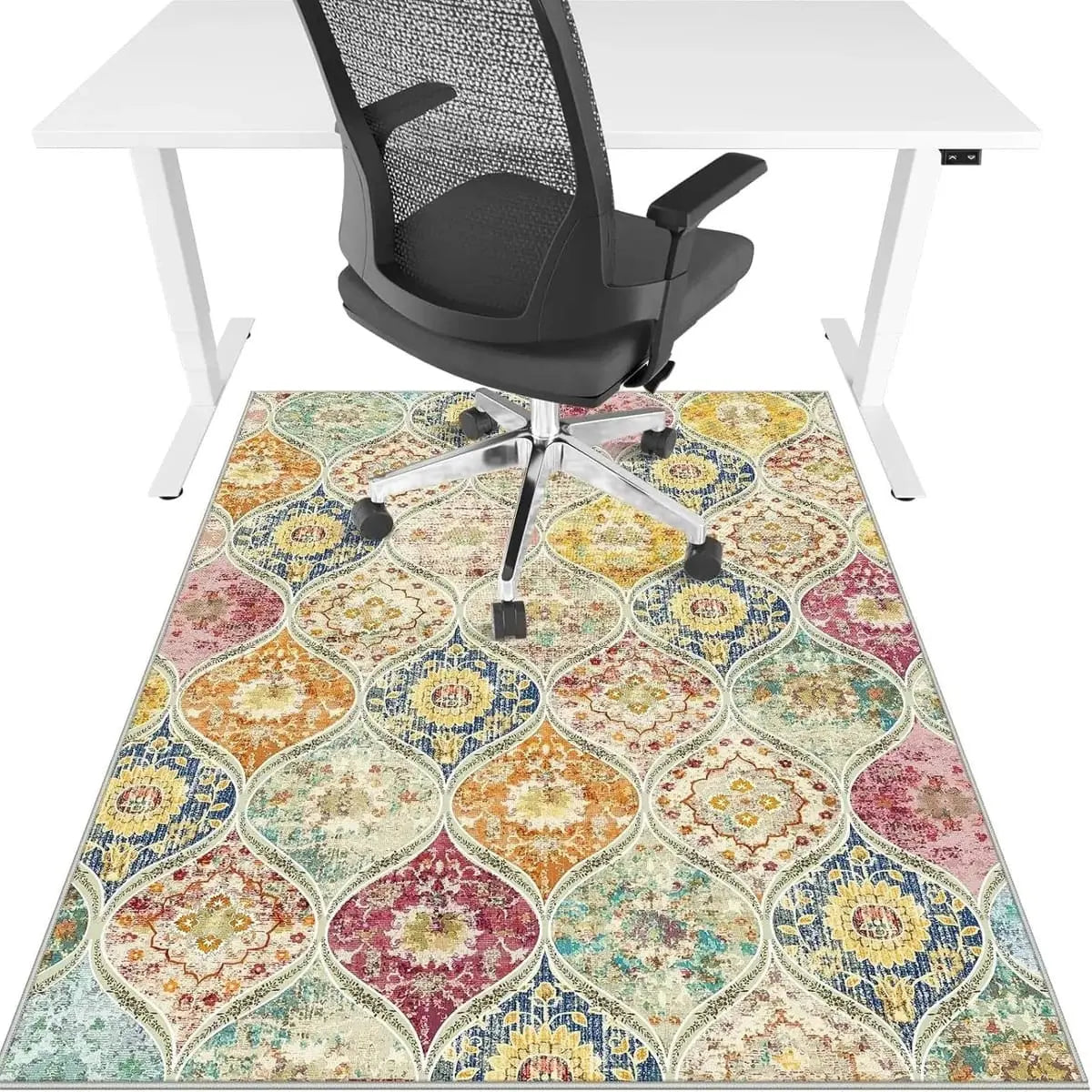 Lreedy office chair mat 48x60 inches, heavy-duty, anti-slip, blue, for hardwood and tile floors, with a square frame design.