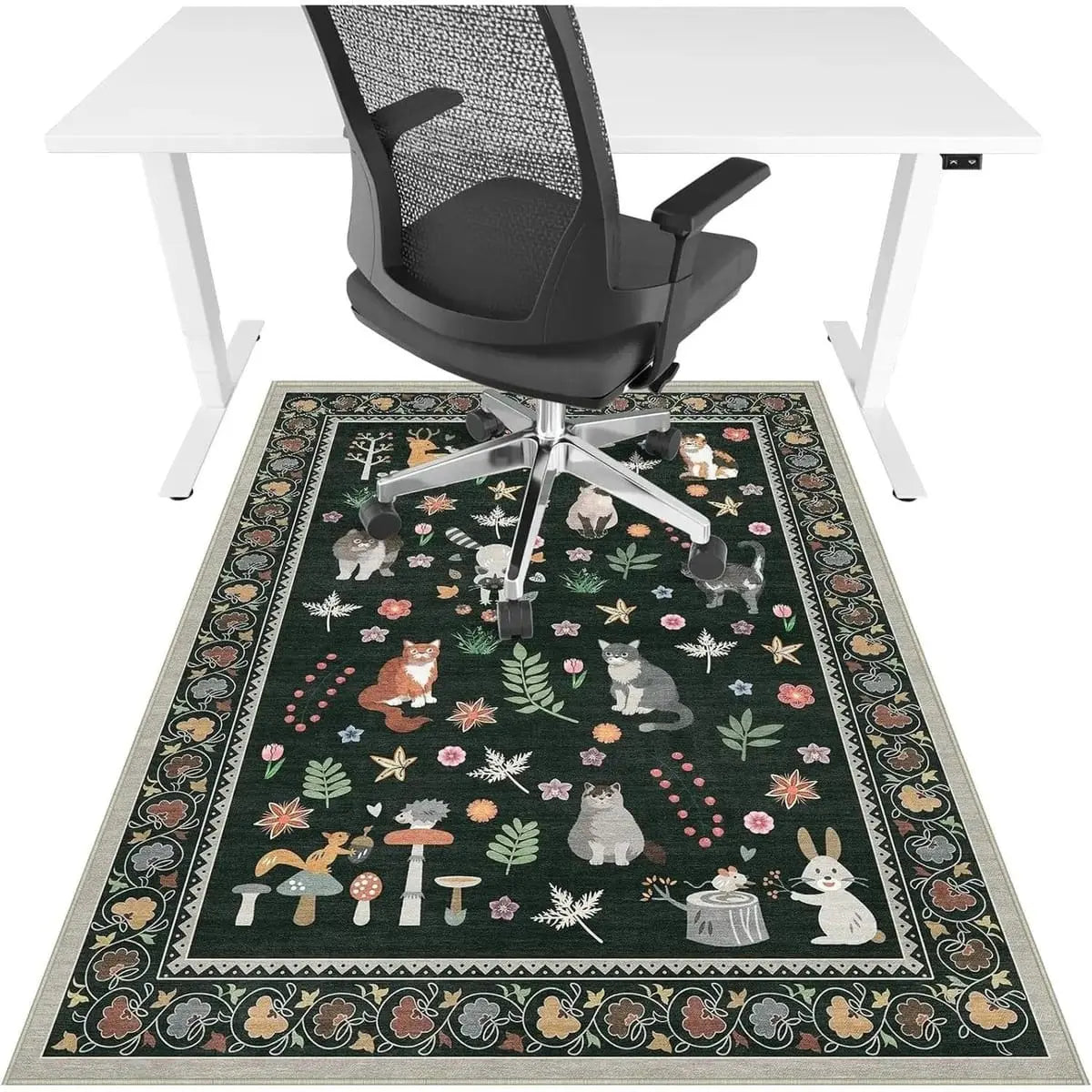 Lreedy office chair mat 48x60 inches, heavy-duty anti-slip design for hardwood and tile floors, blue square frame.