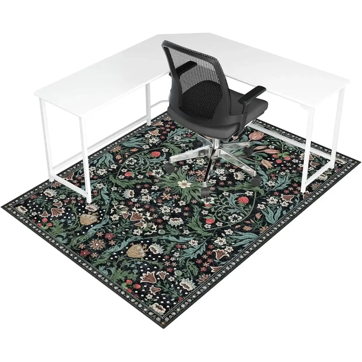 Lreedy office chair mat 48x60 inches, heavy-duty anti-slip design for hardwood and tile floors, blue square frame.