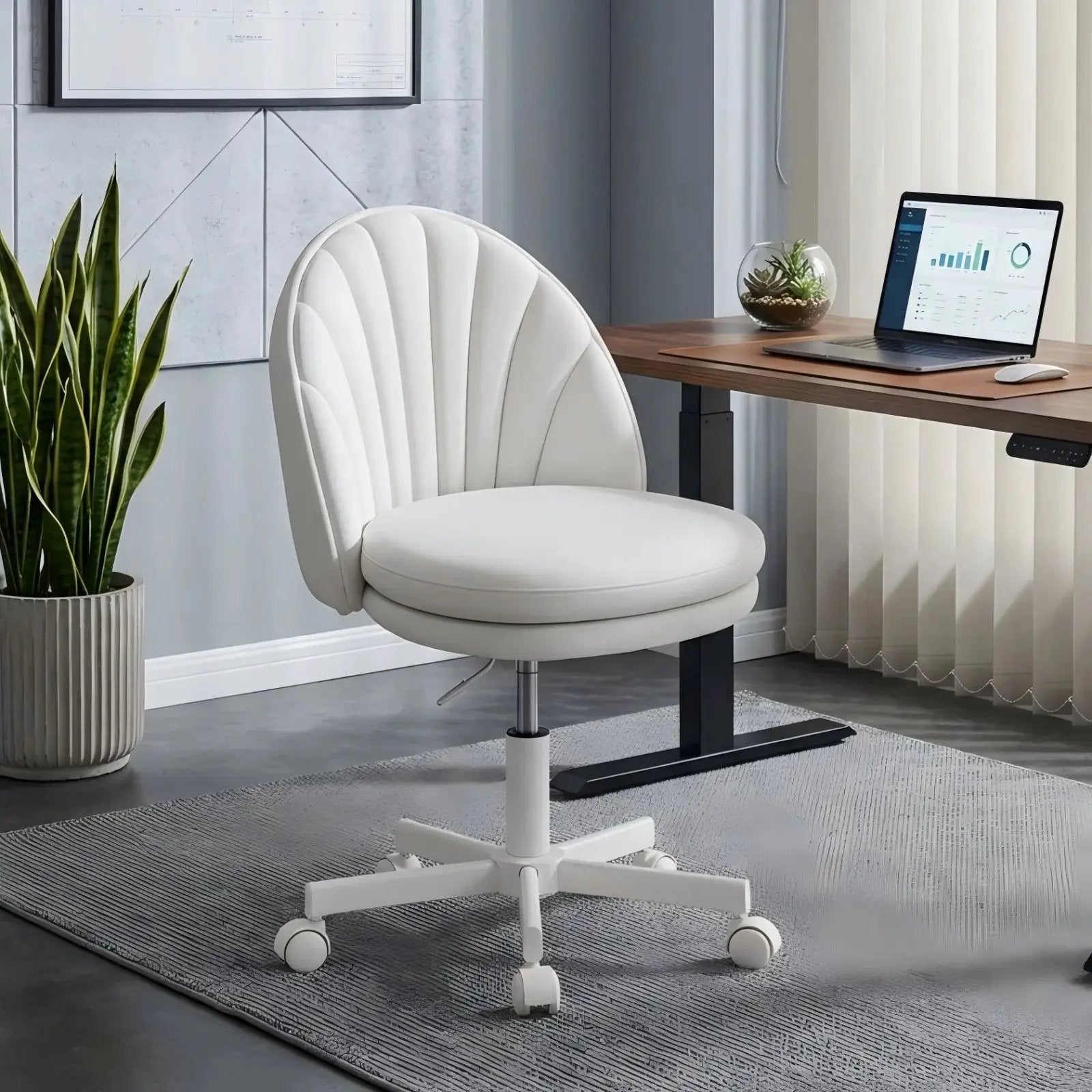 Lucklife luxurious shell-back office desk chair with adjustable height, plush PU leather for professional home office comfort.