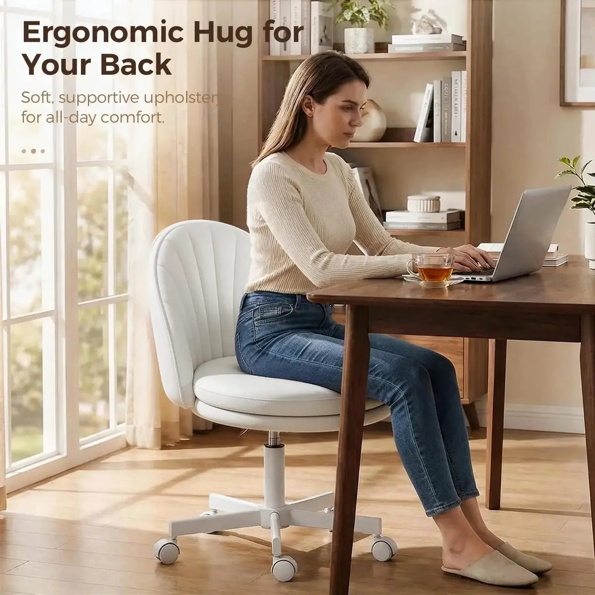 Lucklife PU leather shell-back office desk chair with adjustable height, designed for professional home office comfort.
