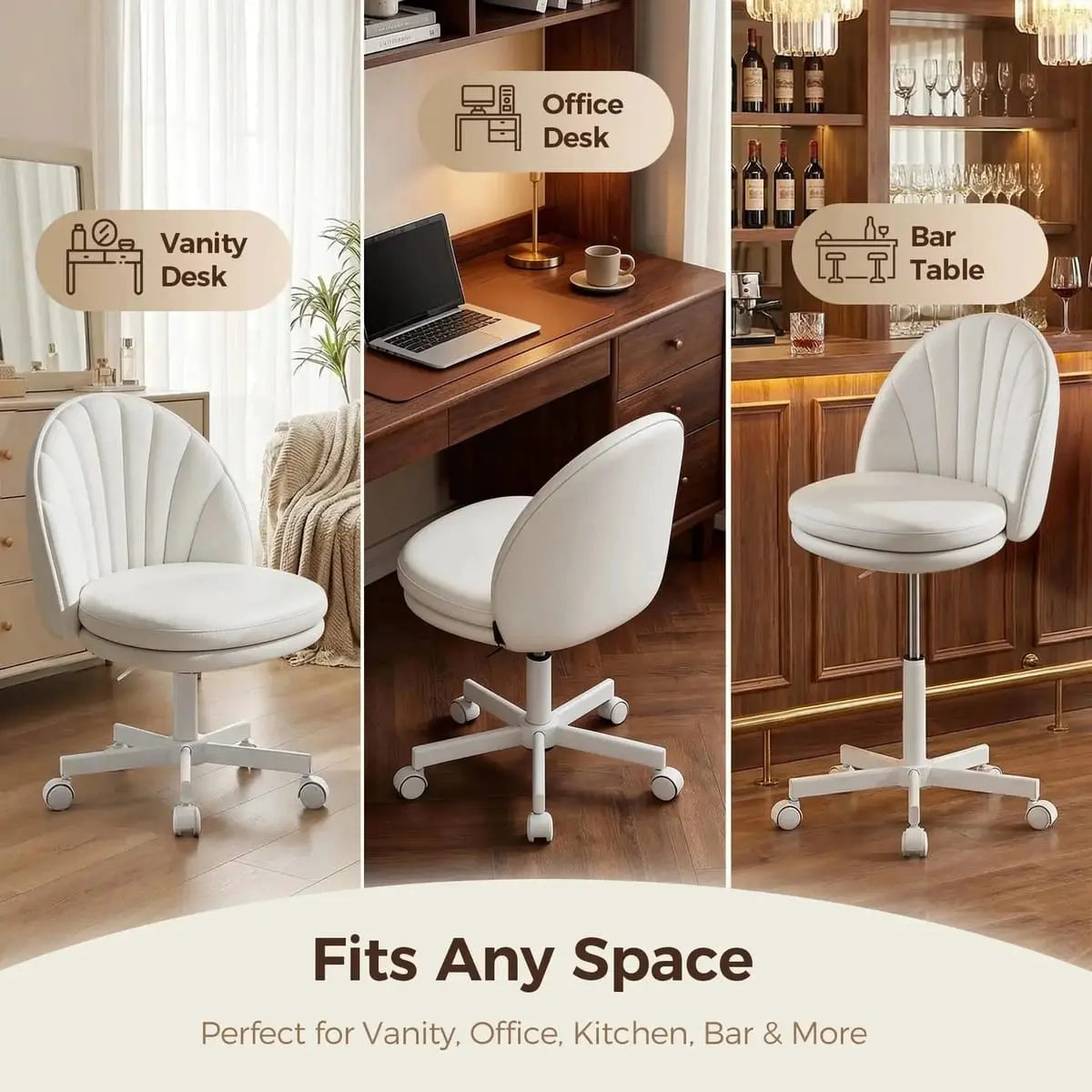 Lucklife luxurious shell-back office desk chair with adjustable height, upholstered in PU leather for professional home office comfort.