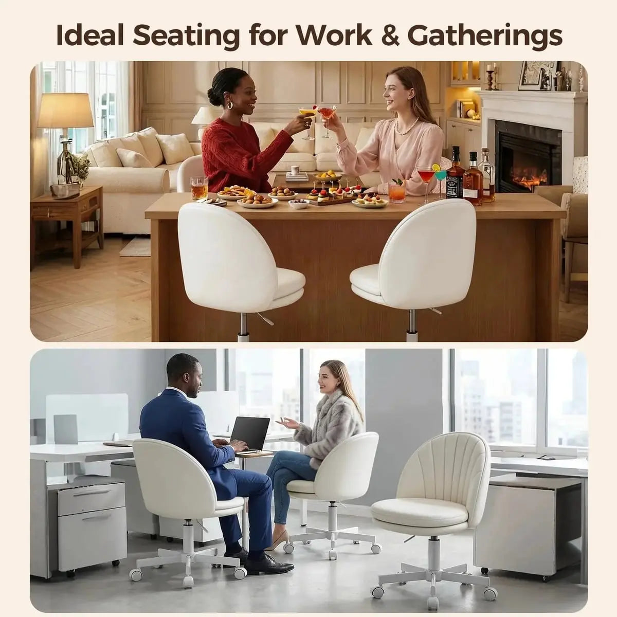 Lucklife luxurious shell-back office desk chair with adjustable height, upholstered in PU leather, designed for professional home office comfort.