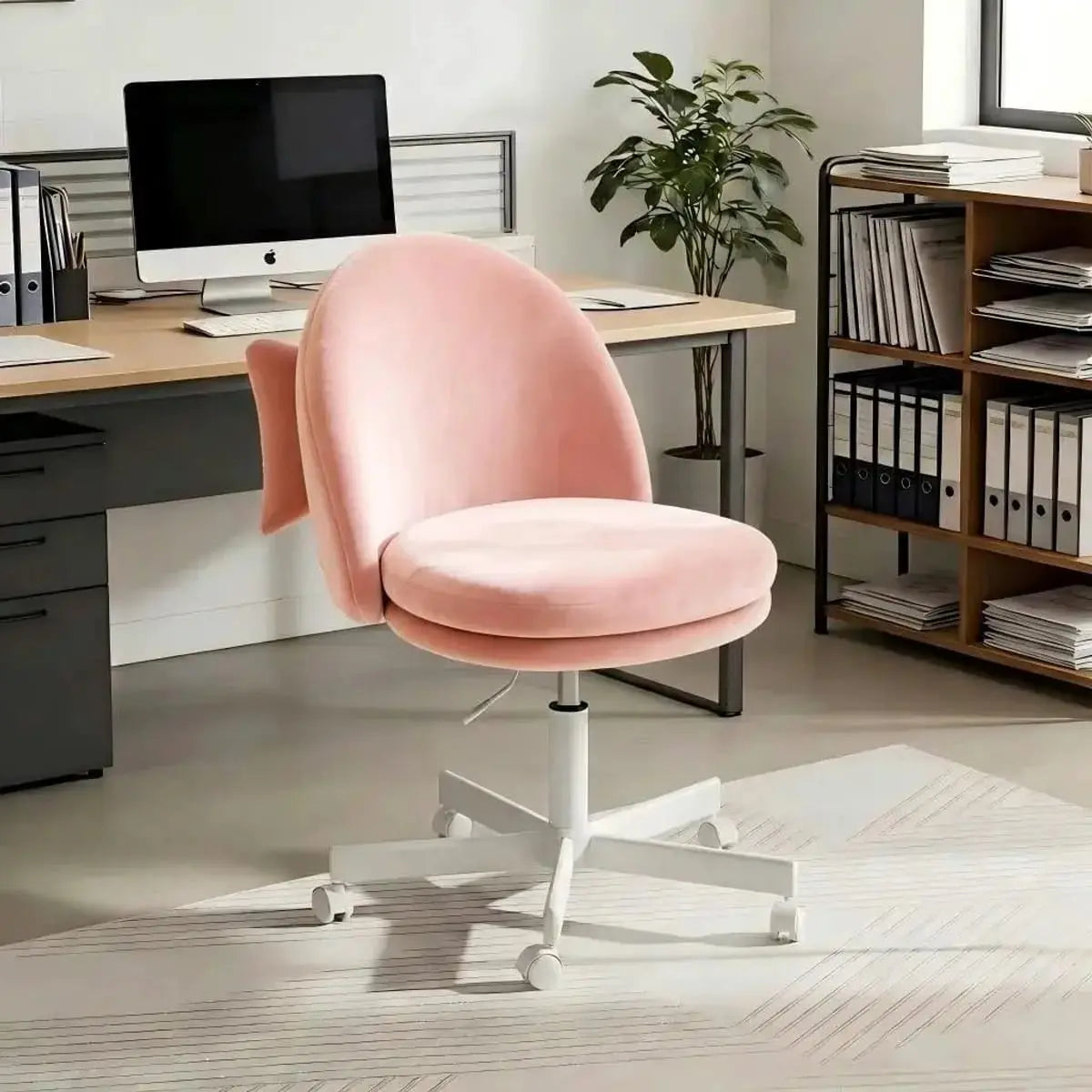 Lucklife luxurious shell-back office desk chair with adjustable height, upholstered in PU leather, ideal for professional home office comfort.