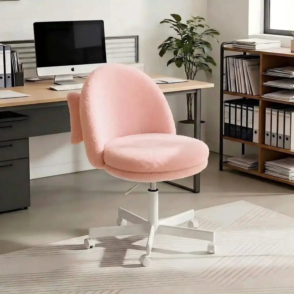 Lucklife luxurious shell-back office desk chair with adjustable height, upholstered in PU leather for professional home office comfort.