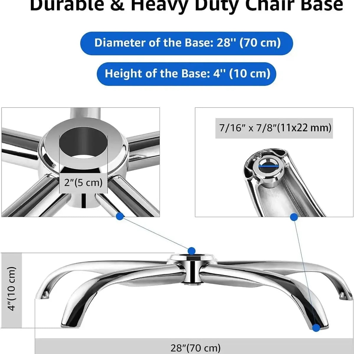 Heavy Duty Office Chair Base Replacement 2500lb Universal Silver Leg MASTERY MART